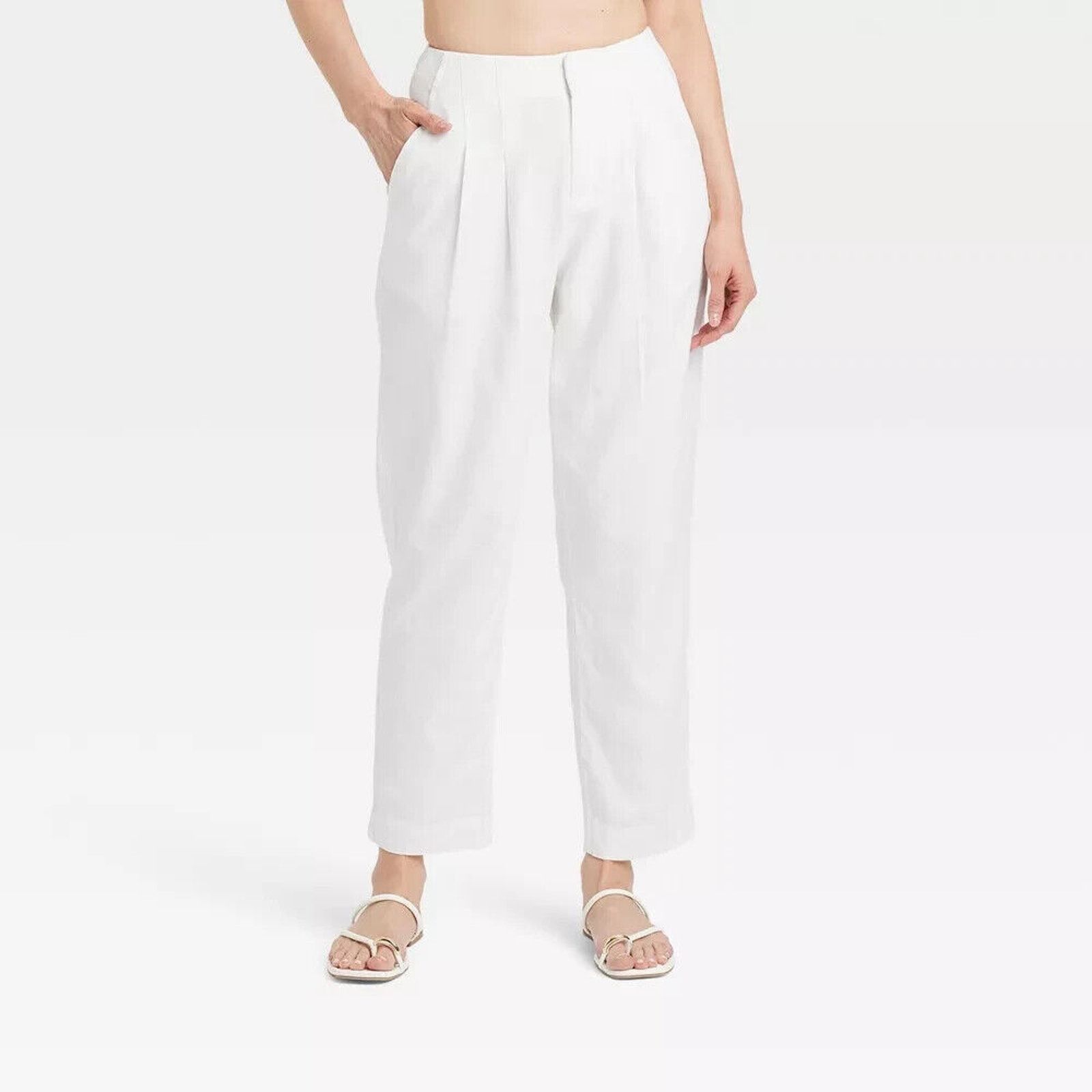 Other A New Day 8 High Rise Linen Blend Tapered Ankle Pants White Size 30" / US 8 / IT 44 - 1 Thumbnail