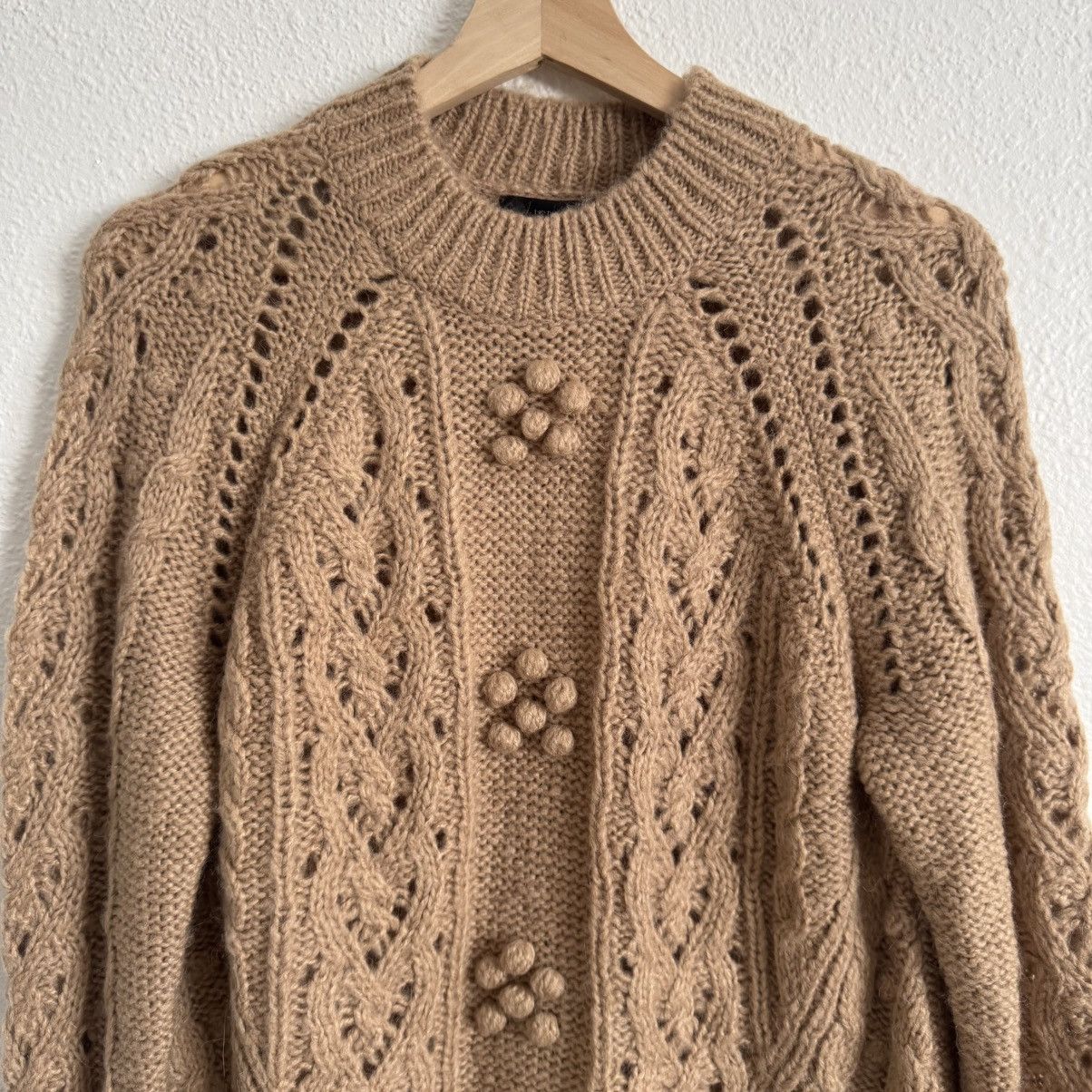 J.Crew J. CREW Brown Cable Knit Pointelle Popcorn Flowers Sweater Size S / US 4 / IT 40 - 6 Thumbnail