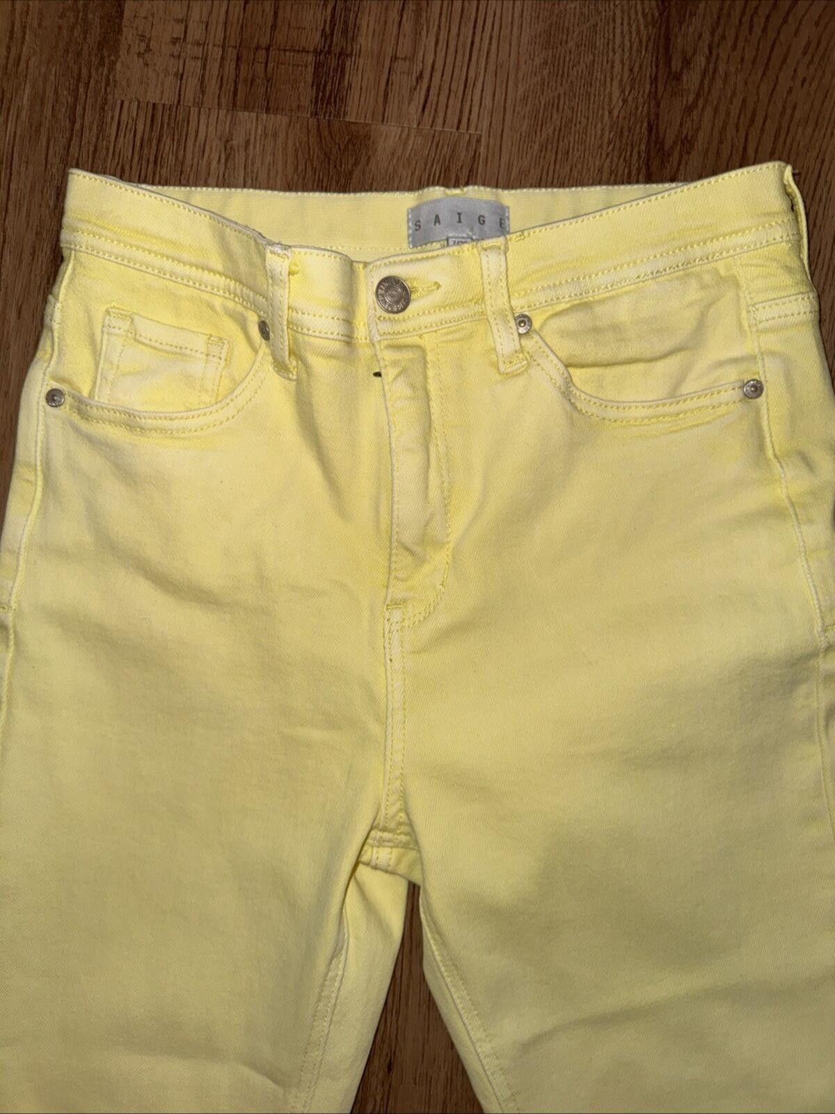 Other Saige Denim Jeans Sz 7/28 Yellow Boot Distressed Hem Stretch Size 28" / US 6 / IT 42 - 2 Thumbnail