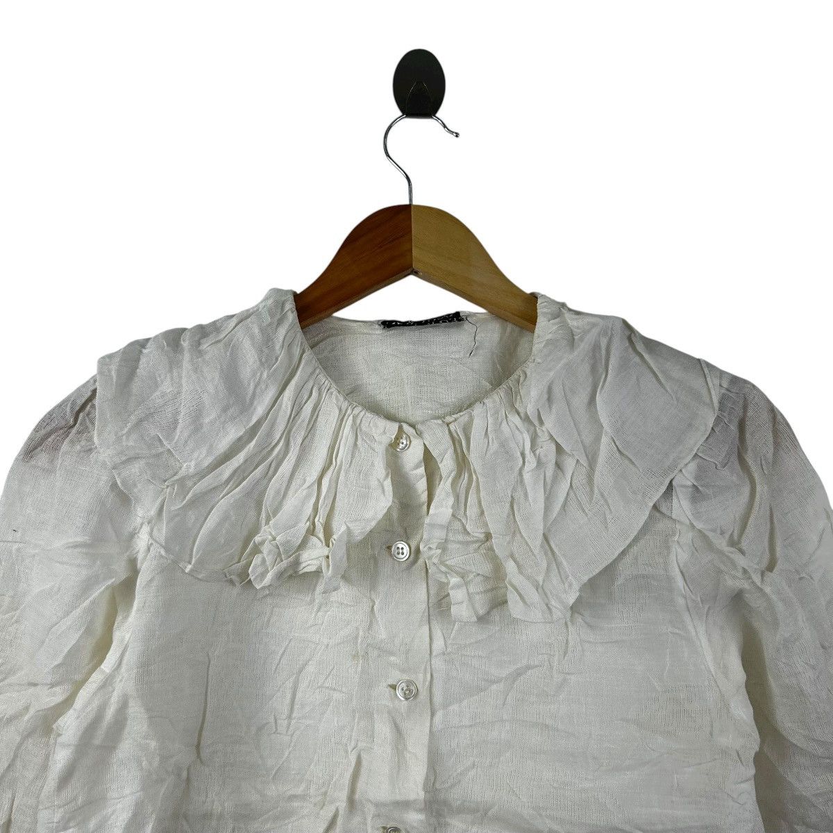 Hanae Mori Vintage Hanae Mori New York Ruffled Collar Sheer White Blous Size S / US 4 / IT 40 - 1 Thumbnail