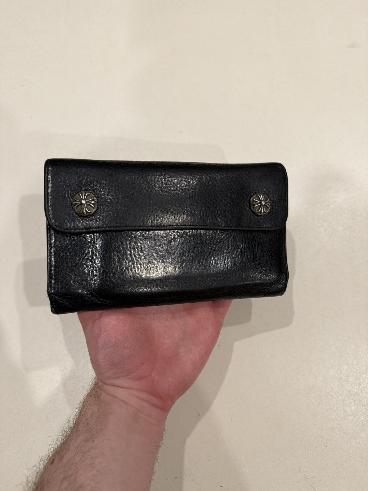 Chrome Hearts Chrome Hearts Black Leather Wave Wallet Silver Cross Balls Size ONE SIZE - 15 Thumbnail