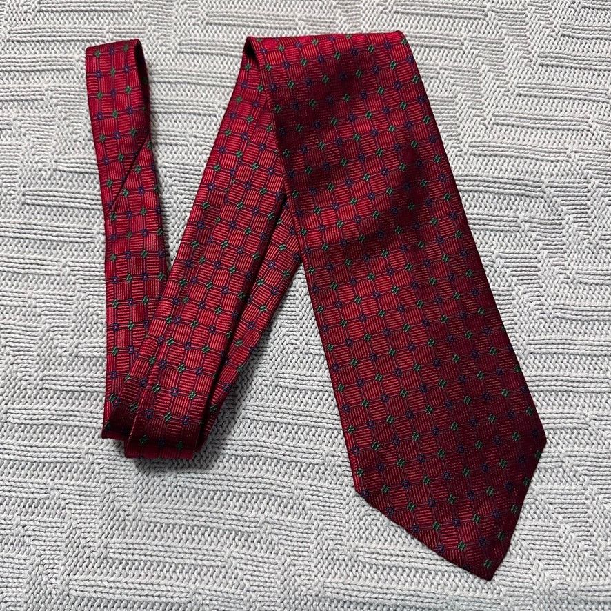 Vintage Vintage Venanzi red geometric plaid Italian silk tie Size ONE SIZE - 1 Thumbnail