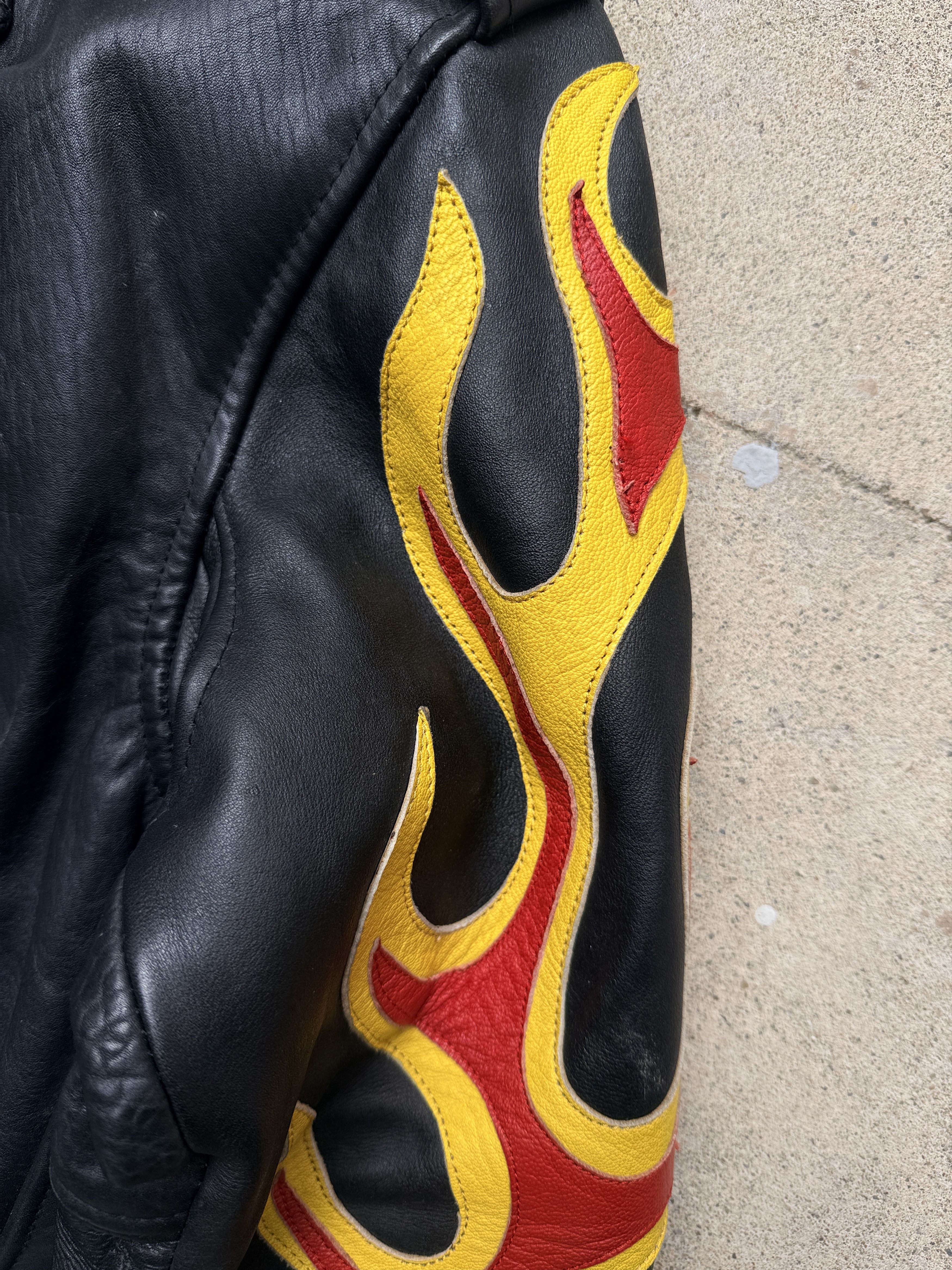 Vintage vintage black leather jacket flames punk rock biker rider Size US XL / EU 56 / 4 - 4 Thumbnail