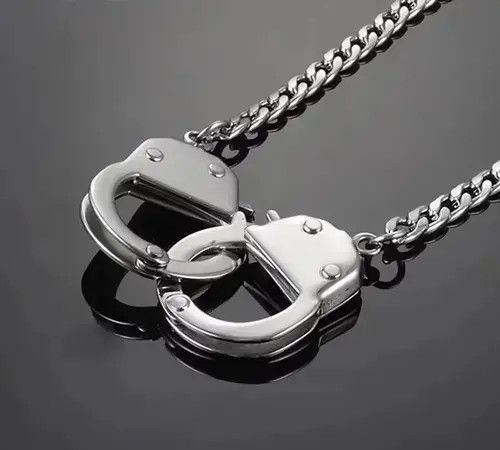 Handcuffs Chain Necklace Anarchy Punk Rock Alt Jewelry in Silver, Men's