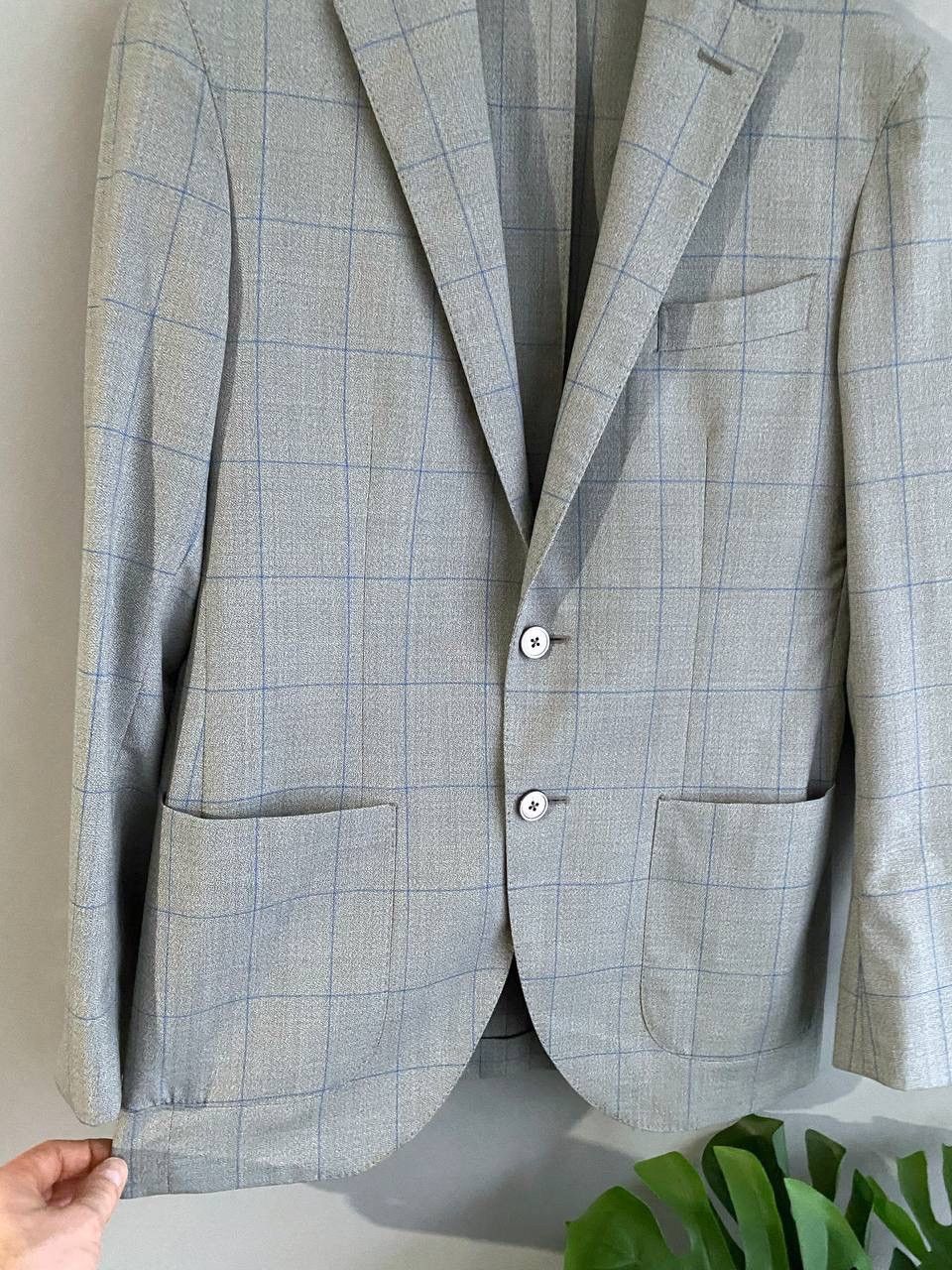Boggi Boggi Milano 120's Wool Gray/Blue Сhecked Men's Blazer, 46R Size 46R - 6 Thumbnail