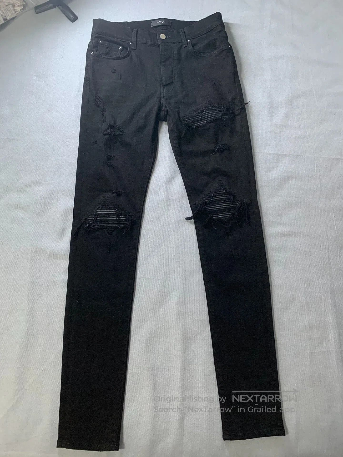 Amiri AMIRI Leather Patchwork Distressed Jeans. Size US 33 - 1 Thumbnail