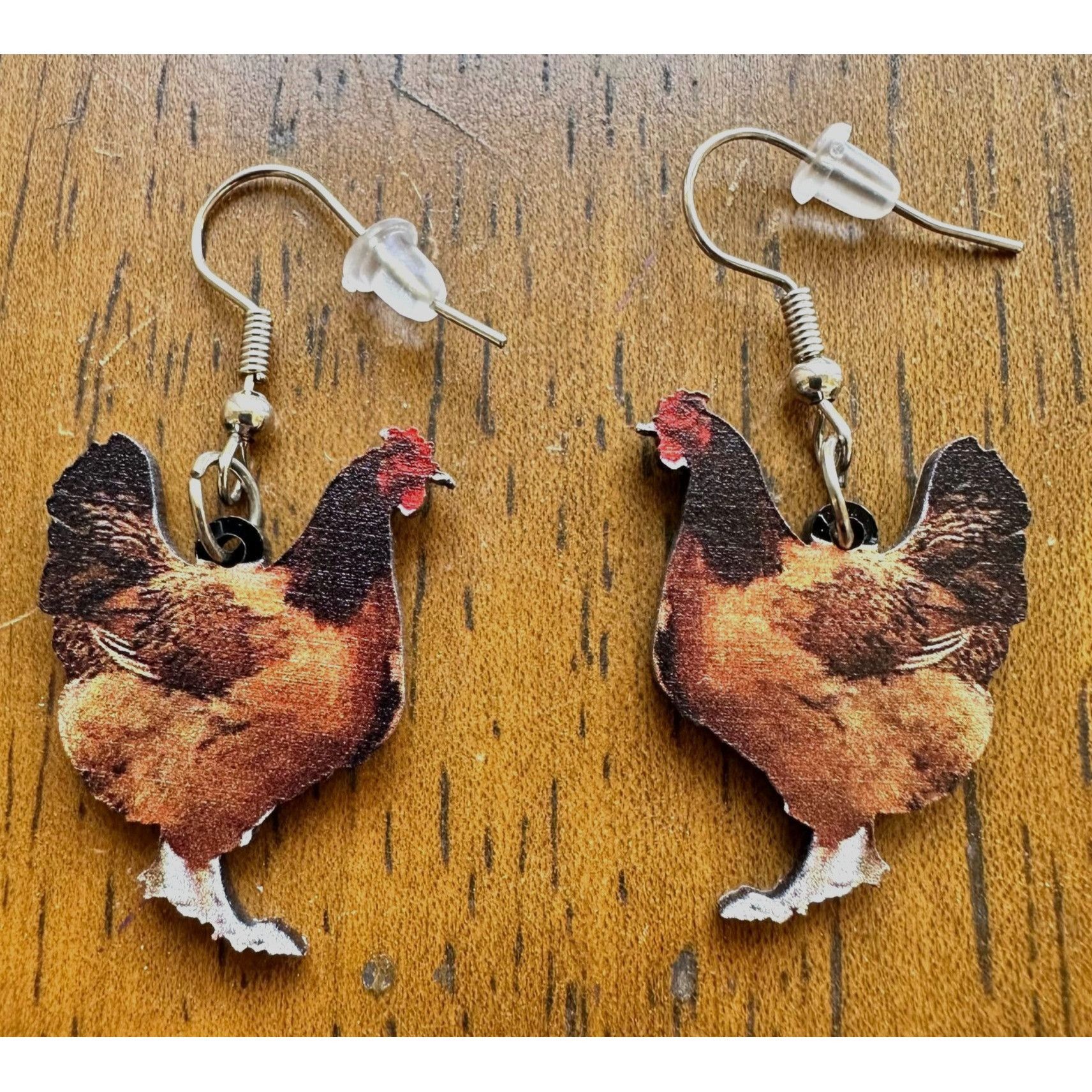 Handmade Rooster Earrings Chicken Farm Animal Eggs Pet New Hens Farme Size ONE SIZE - 2 Thumbnail