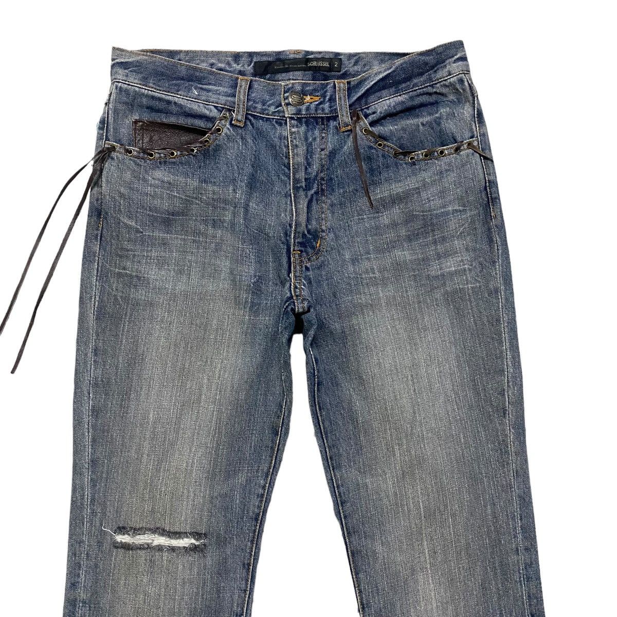 Japanese Brand SCHLUSSEL Low Rise Leather Lace Denim Flare Jeans Size US 30 / EU 46 - 3 Thumbnail