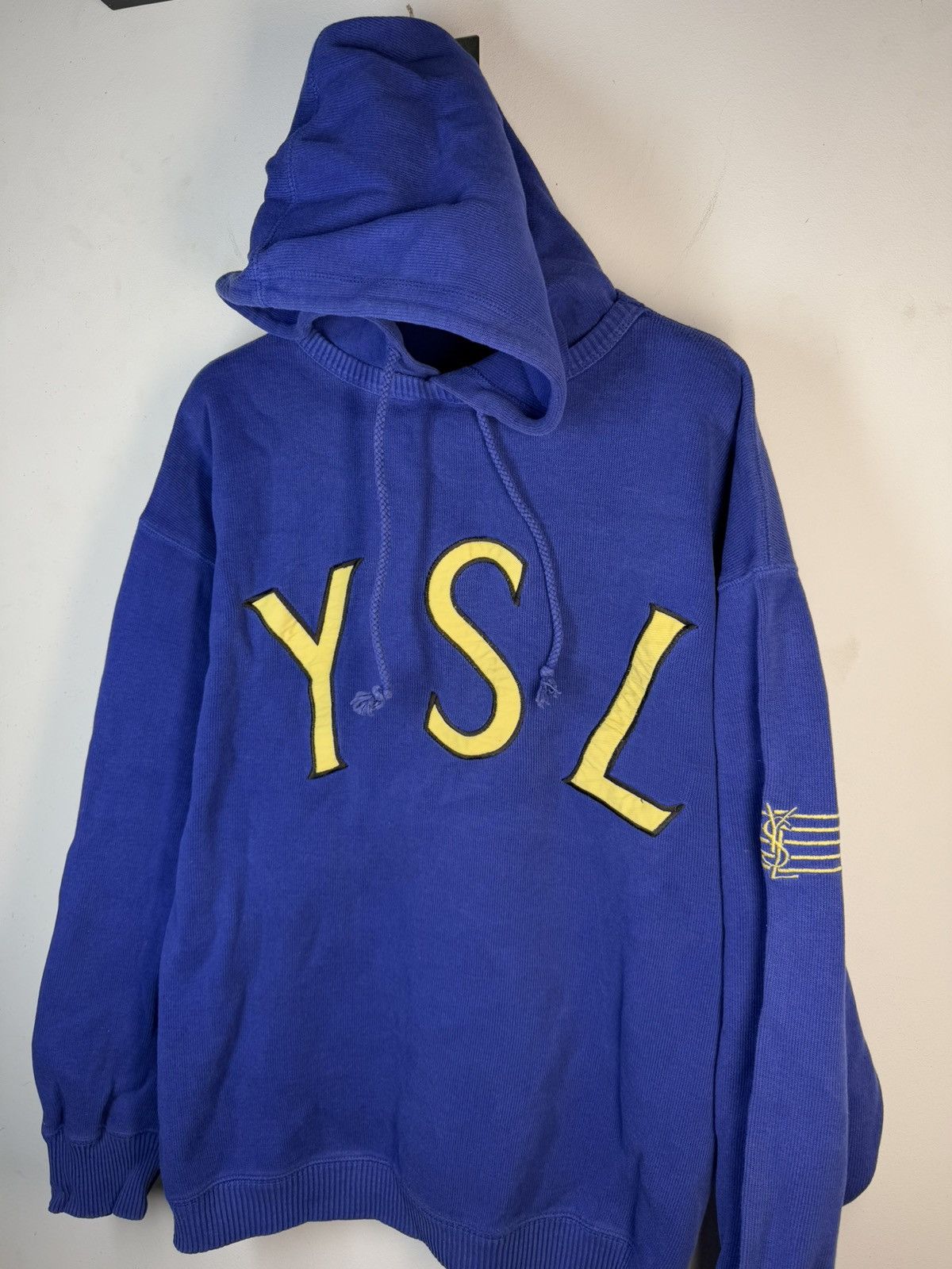 Yves Saint Laurent Big Logo YSL Hoodie Sweatshirt Rare Sweater Blue Navy 90s Size US L / EU 52-54 / 3 - 19 Thumbnail