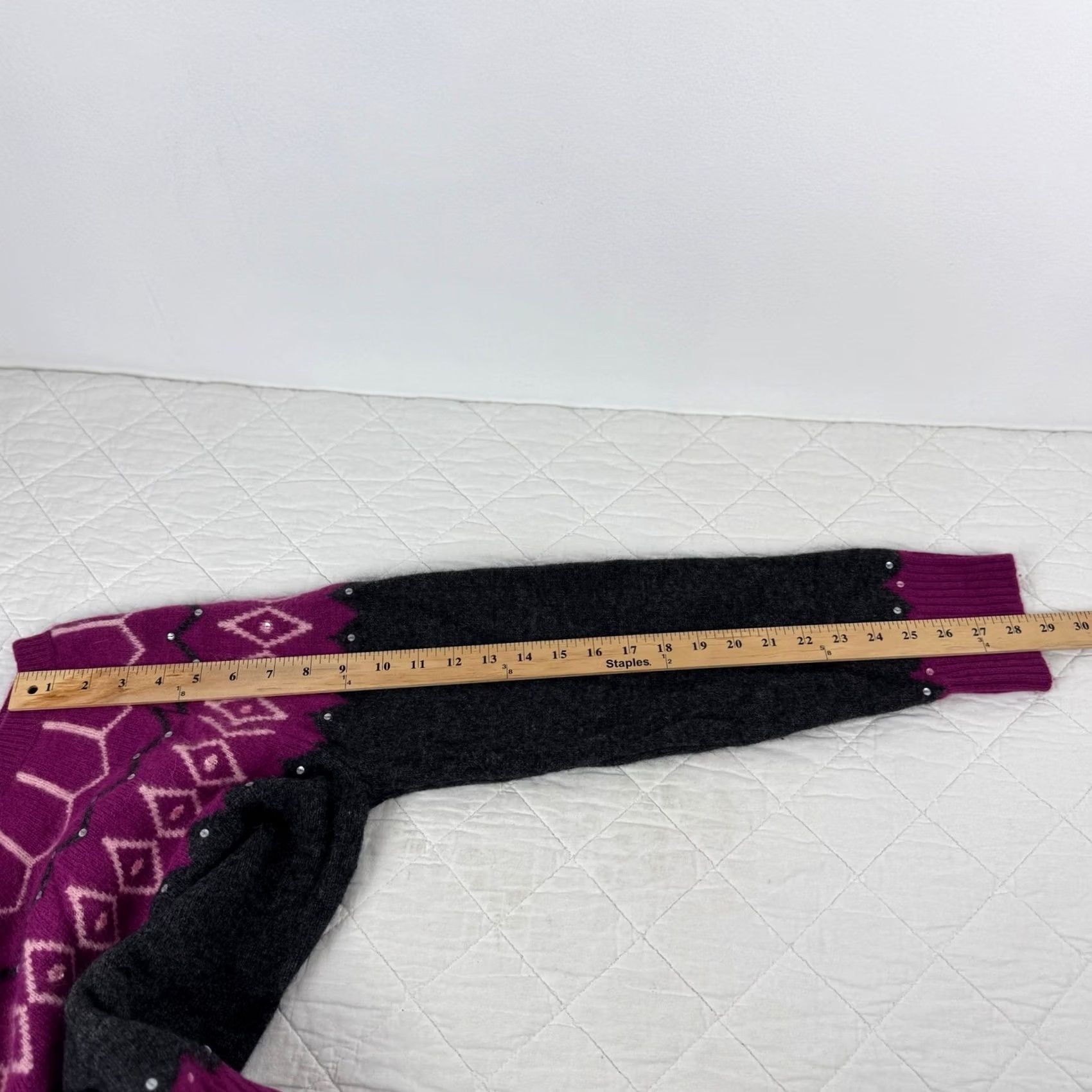 Vintage CONTEXT Sweater Womens XL Gray VTG Wool Angora Blend Fair Isle Sequin Magenta Charcoal Size XL / US 12-14 / IT 48-50 - 7 Thumbnail