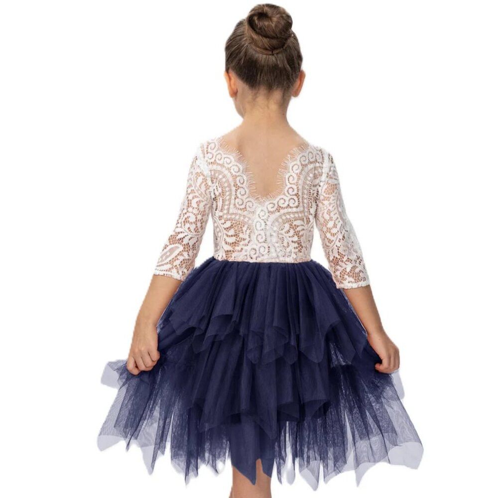 Other 2BUNNIES Peony Lace Tiered Navy Dress Size 6 Months Size XXS / US 00 / IT 34 - 2 Thumbnail