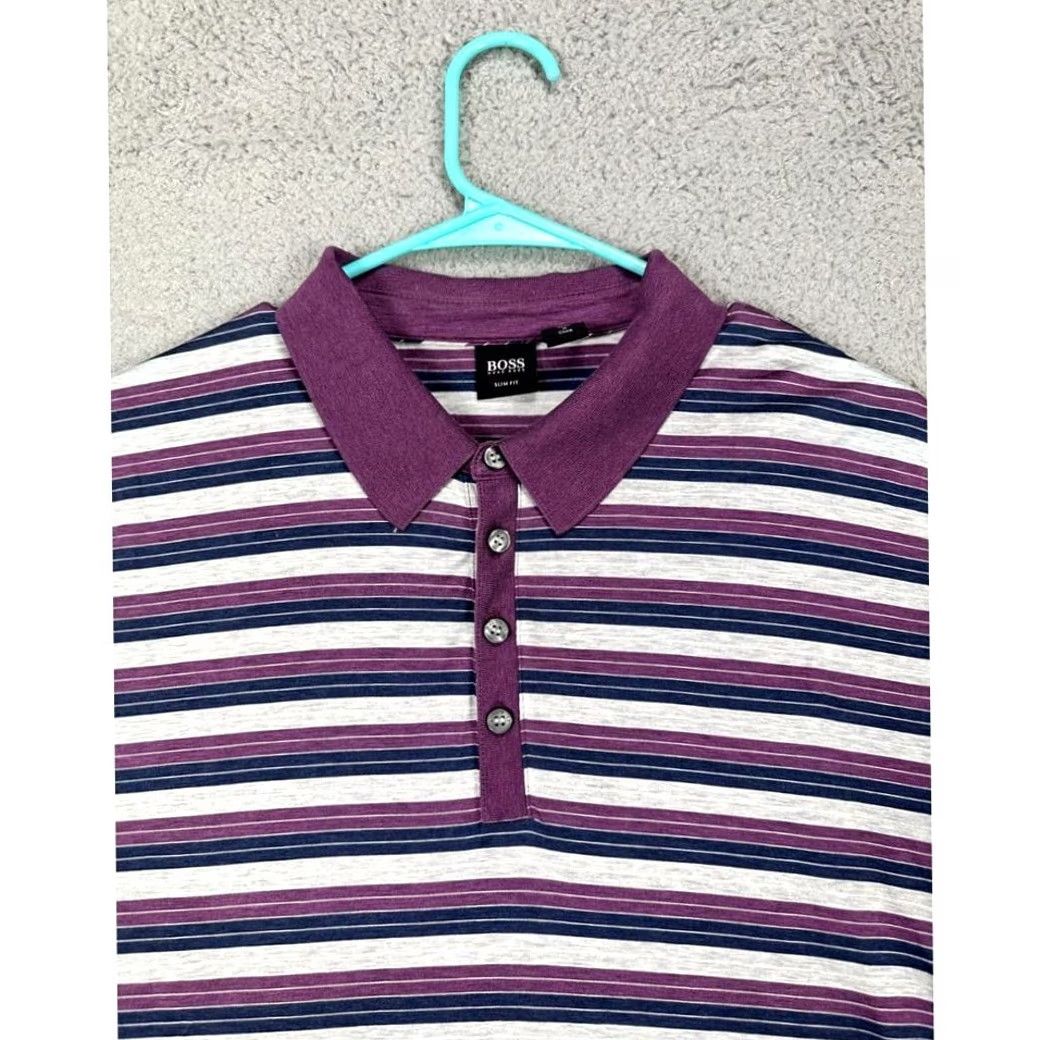 Hugo Boss HUGO BOSS Shirt Polo Slim Fit Adult XL Striped Purple Blue Rugby Men Size US XL / EU 56 / 4 - 7 Thumbnail
