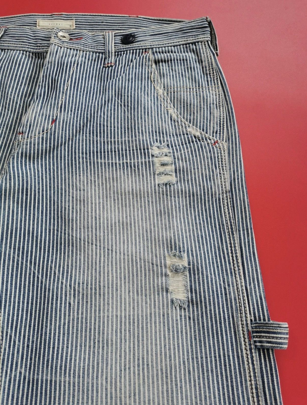 Vintage Browny Japan Hickory Stripe Carpenter Distressed Jeans Size US 32 / EU 48 - 4 Thumbnail