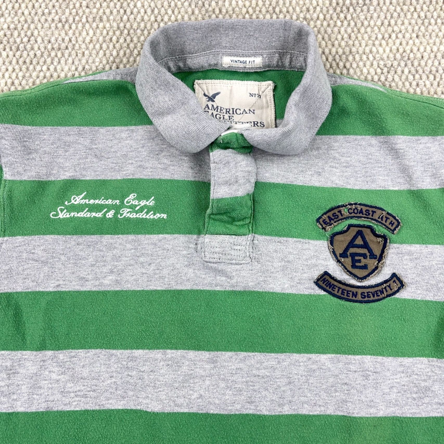 American Eagle Outfitters VINTAGE American Eagle Outfitters Rugby Polo Shirt Mens XL Green Striped Logo Knit Polo Casual 2000s Concert College Classic Mens Size US XL / EU 56 / 4 - 5 Thumbnail