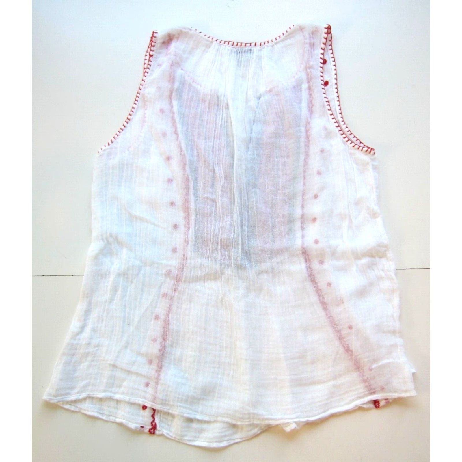 Lucky Brand Lucky Brand Blouse Sleeveless White 100% Cotton Embroidered S Women's V-Neck Size S / US 4 / IT 40 - 2 Thumbnail
