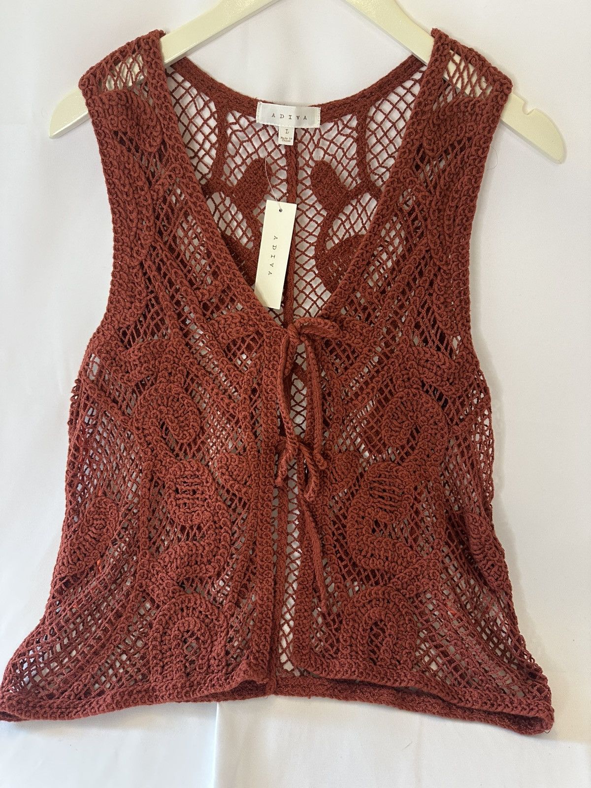 Other Adiva Open Knit Front Tie Crochet Lace Design Vest NWT Large Size L / US 10 / IT 46 - 1 Thumbnail