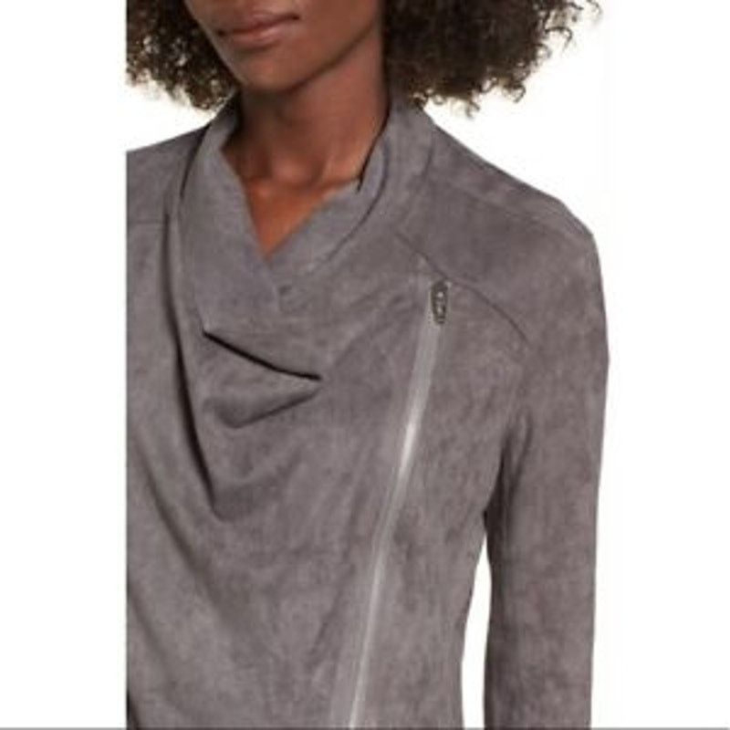 BLANKNYC BLANKNYC Drape Front Suede Asymmetrical Zip Jacket in Grey Size XS / US 0-2 / IT 36-38 - 9 Thumbnail
