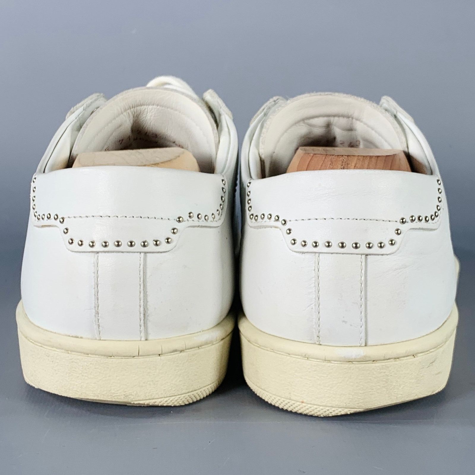 Saint Laurent Paris Size 7 White Silver Leather Studded Low Top Sneakers Size US 7 / IT 37 - 3 Thumbnail