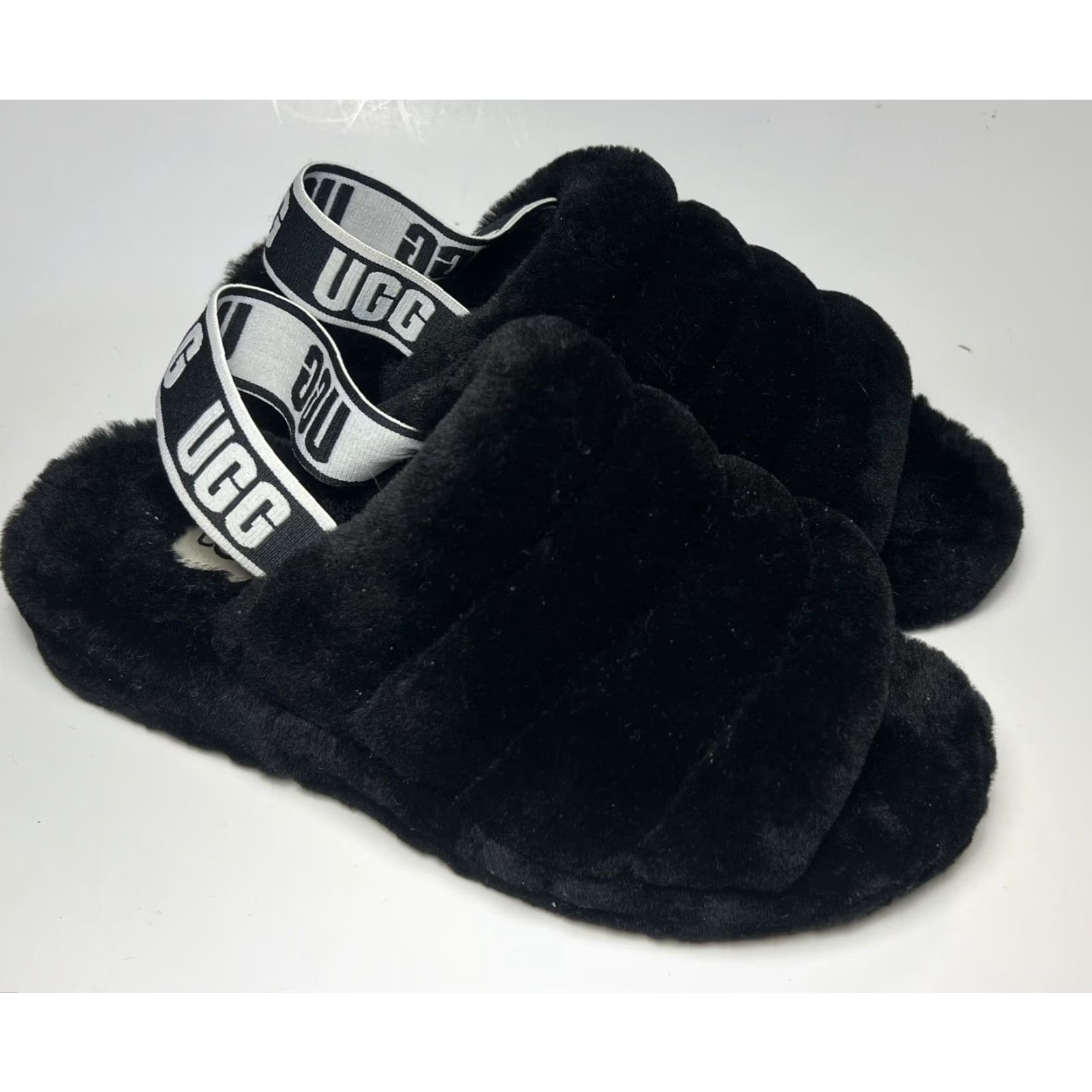 Ugg UGG Fluff Yeah Slides Women Slipper Open Toe Black Faux Fur 8 Shoes Casual Womens Australia Pattern Logo Straps 39 EU Size US 8 / IT 38 - 2 Thumbnail