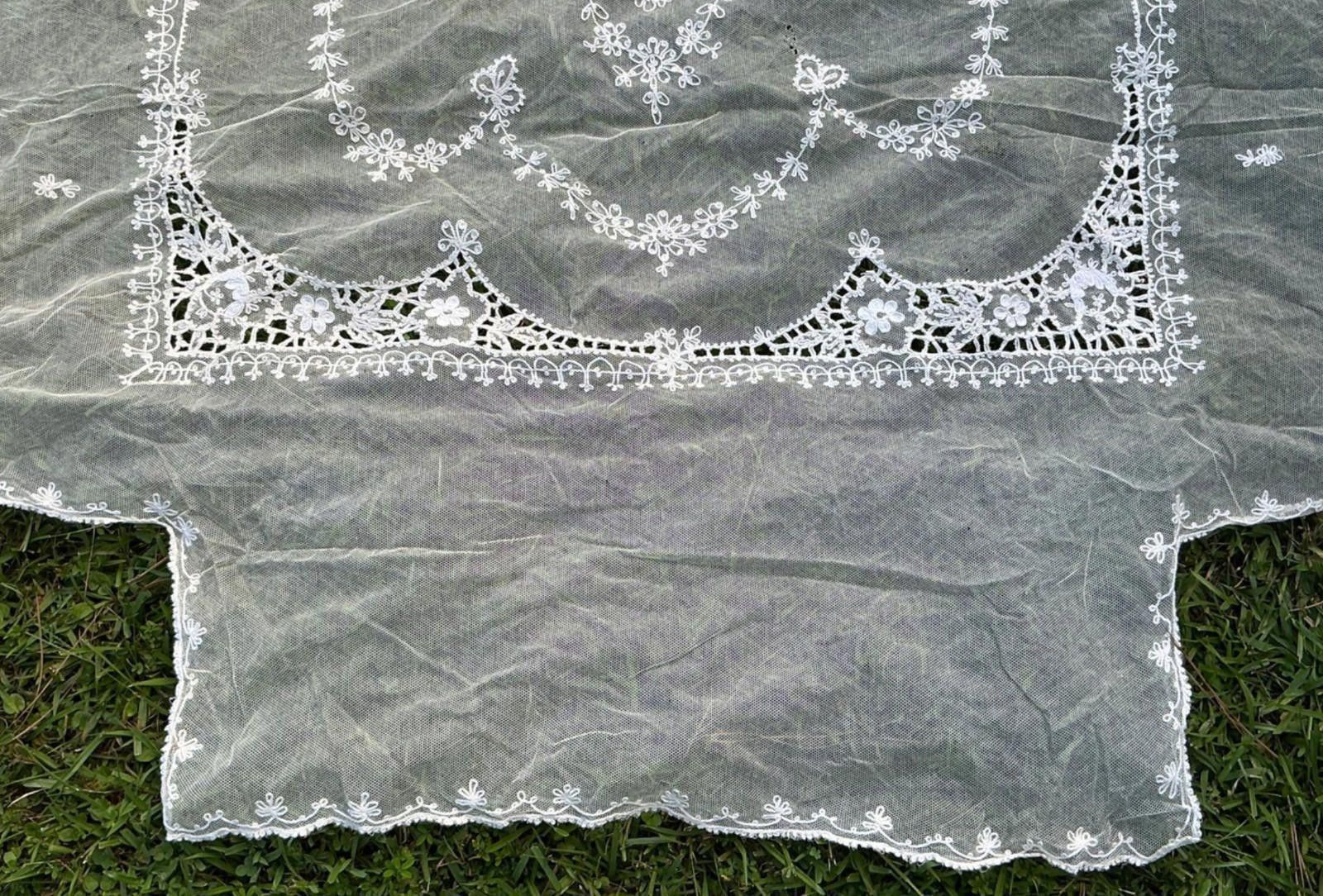 The Unbranded Brand Antique Embroidered Tambour Net Lace Bedspread Edwardian Size ONE SIZE - 3 Thumbnail