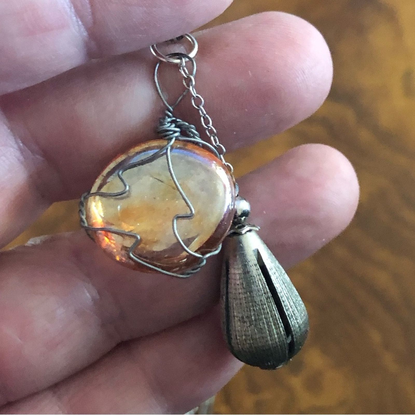Handmade Handcrafted repurpose silver wired glass necklace Size ONE SIZE - 8 Thumbnail