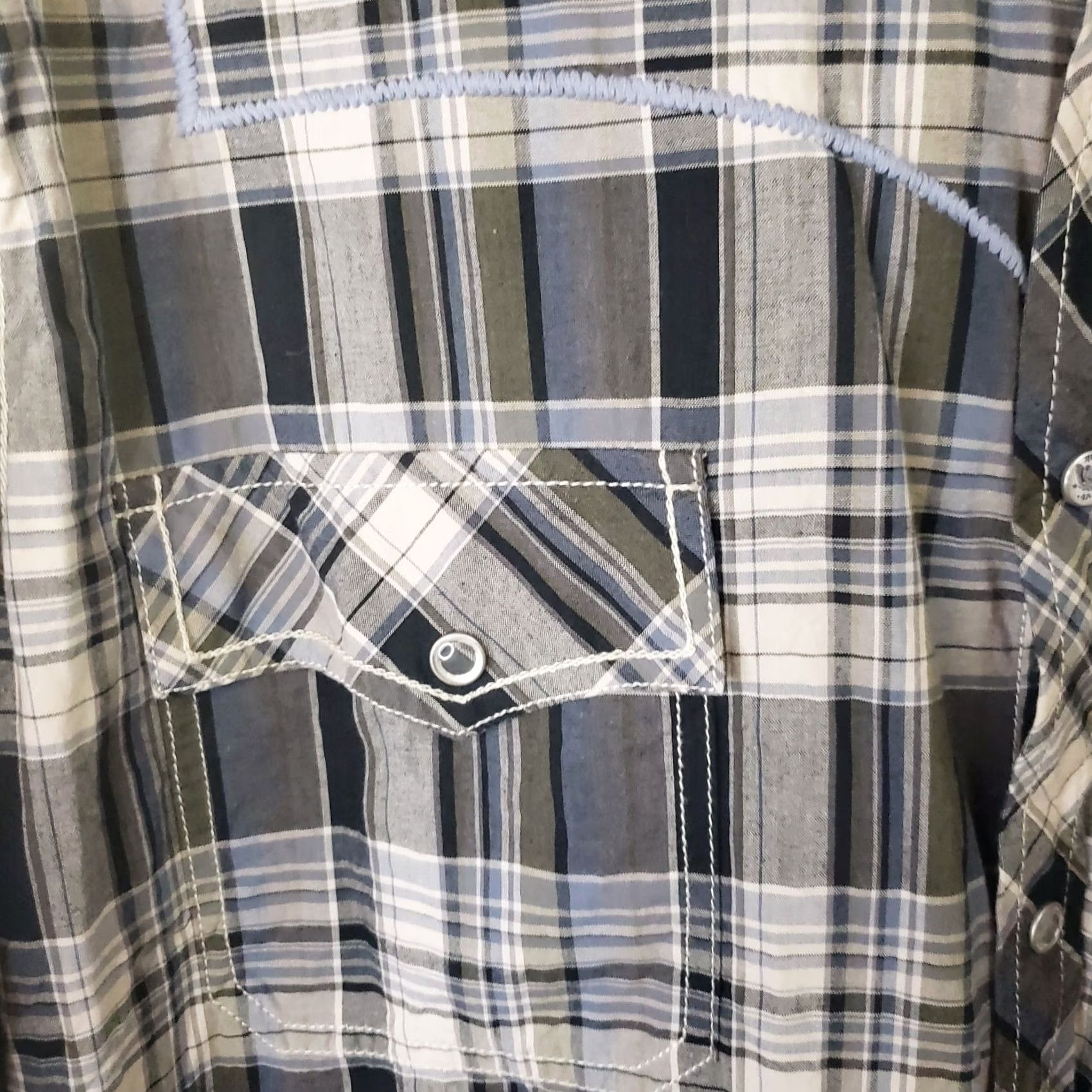 47 Rock 47 Shirt Mens XXL 2XL Long Sleeve Pearl Snap Plaid Gray Black Size US XXL / EU 58 / 5 - 4 Thumbnail