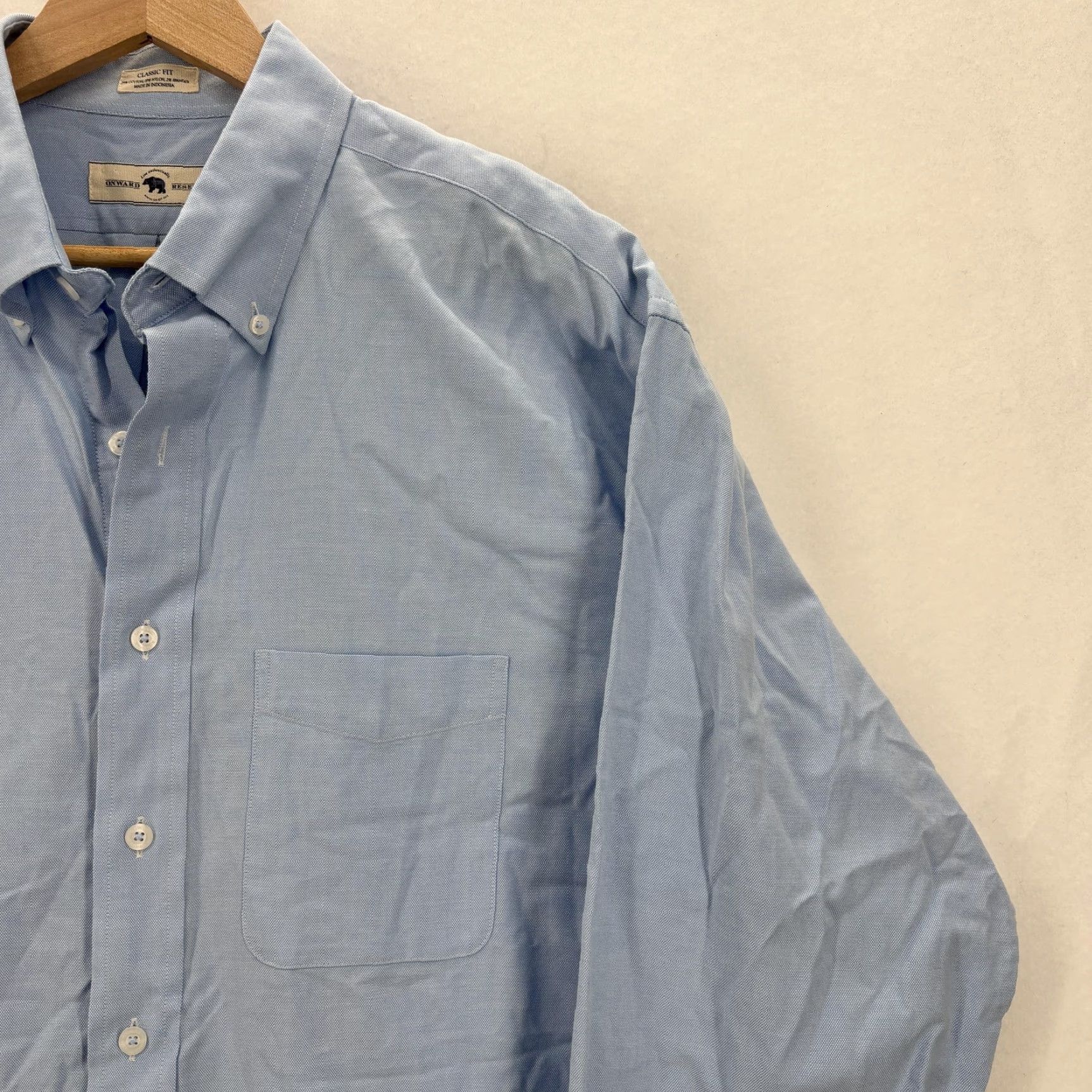 Vintage Onward Reserve Shirt Mens Large Blue Oxford Classic Fit Stretch Button Front Size US L / EU 52-54 / 3 - 2 Thumbnail