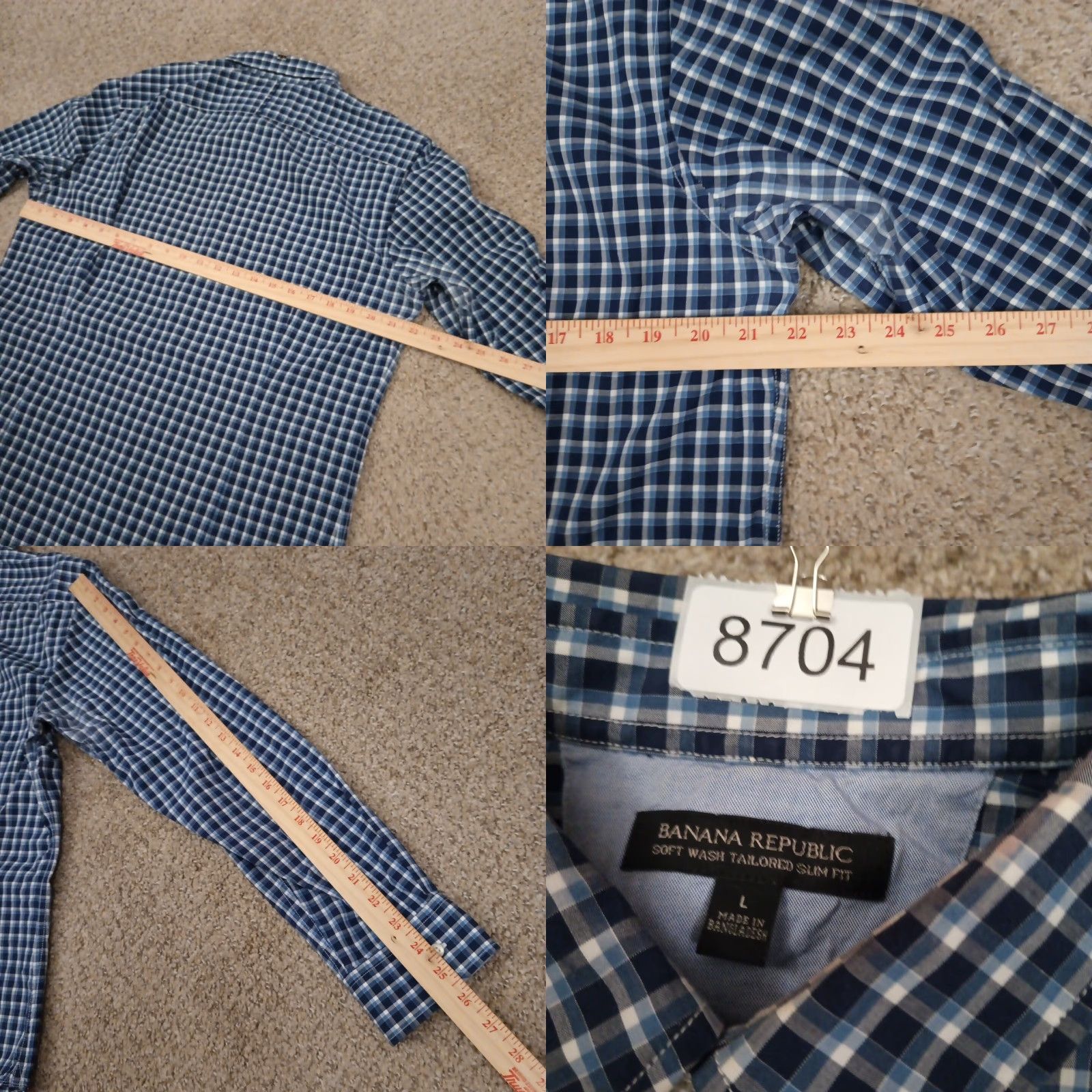Banana Republic Banana Republic Shirt Mens Large Slim Blue Plaid Long Sleeve Button Up Cotton Size US L / EU 52-54 / 3 - 8 Thumbnail