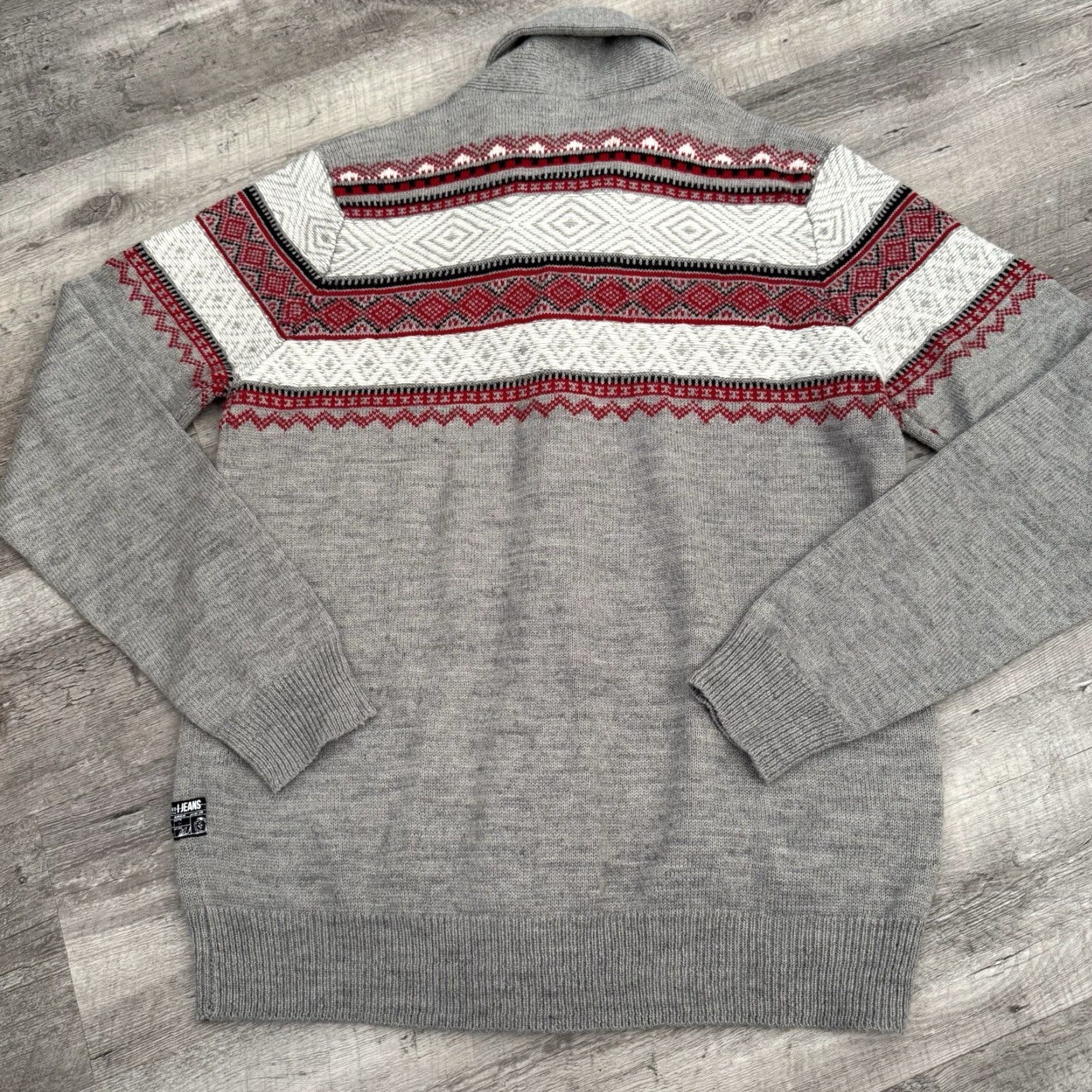 Vintage Buffalo I Jeans Cardigan Sweater Mens XL Gray Red Shawl Knit Christmas Holiday Shirt? Size US XL / EU 56 / 4 - 5 Thumbnail