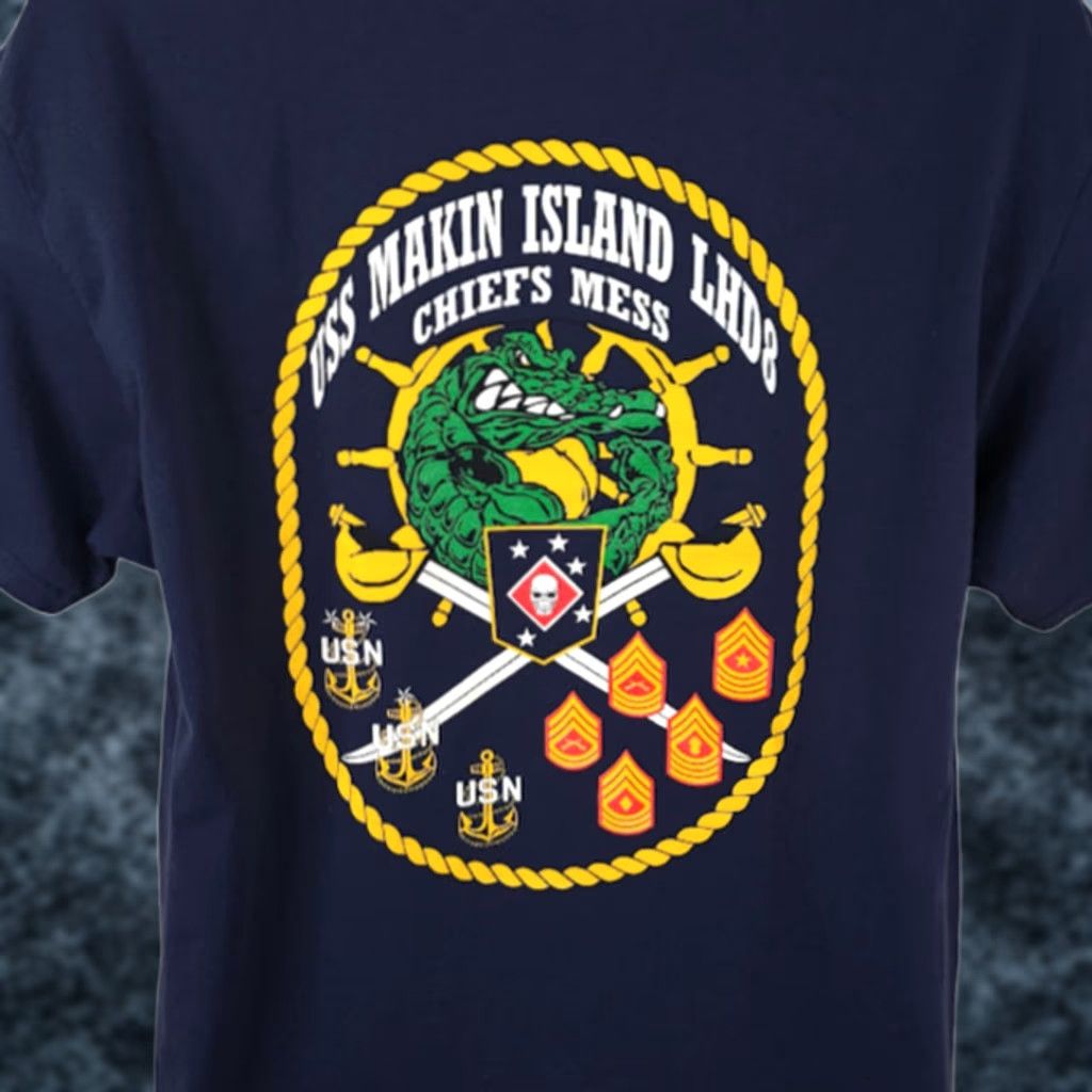 Hanes USS Makin Island LHD8 T Shirt Mens Size Large Blue Chiefs Mess US Navy Amphibious Assault Ship T-Shirt Mens Blue Navy USN Military Wasps Size US L / EU 52-54 / 3 - 1 Thumbnail