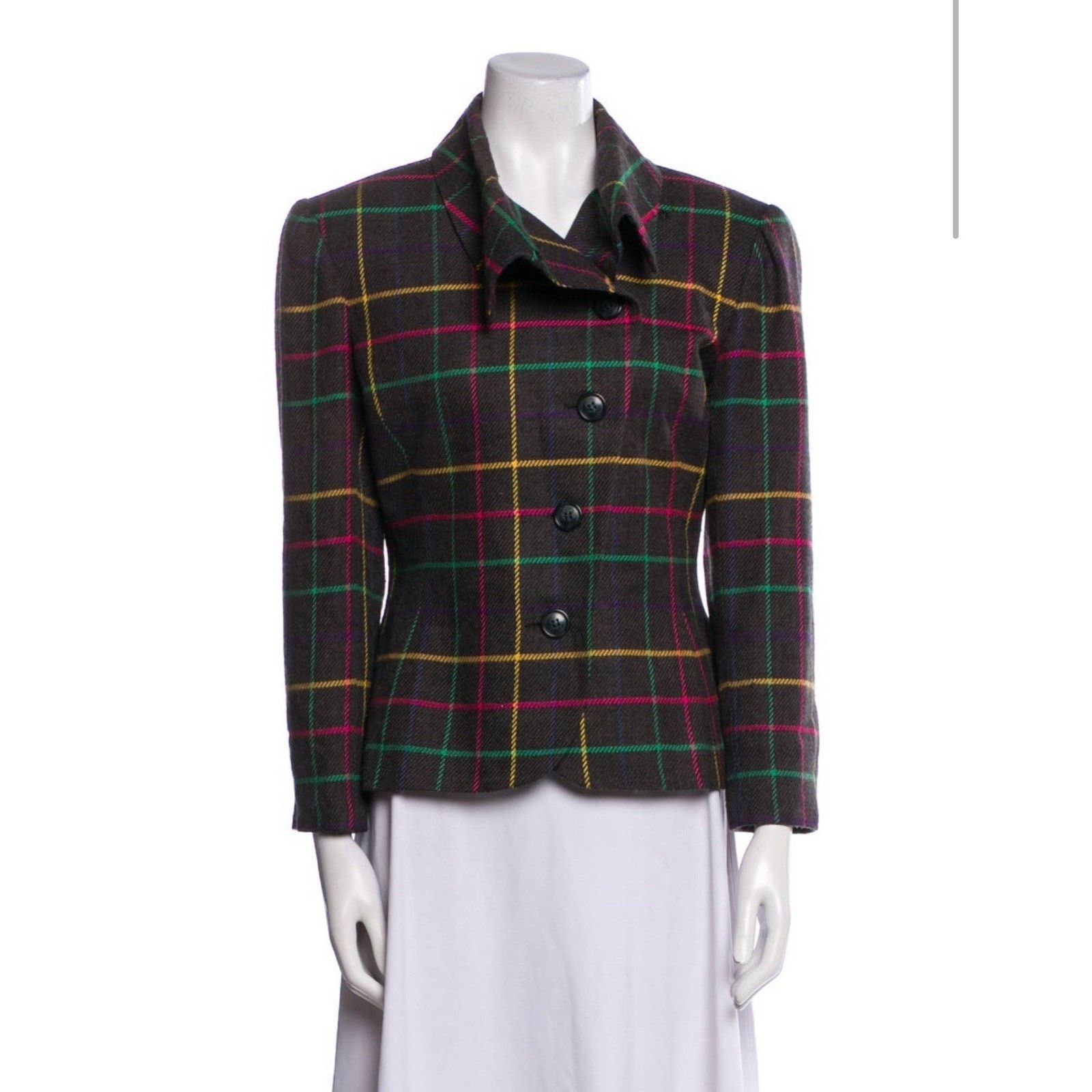 Vintage Oscar De La Renta Studio Plaid Check Blazer Jacket 8