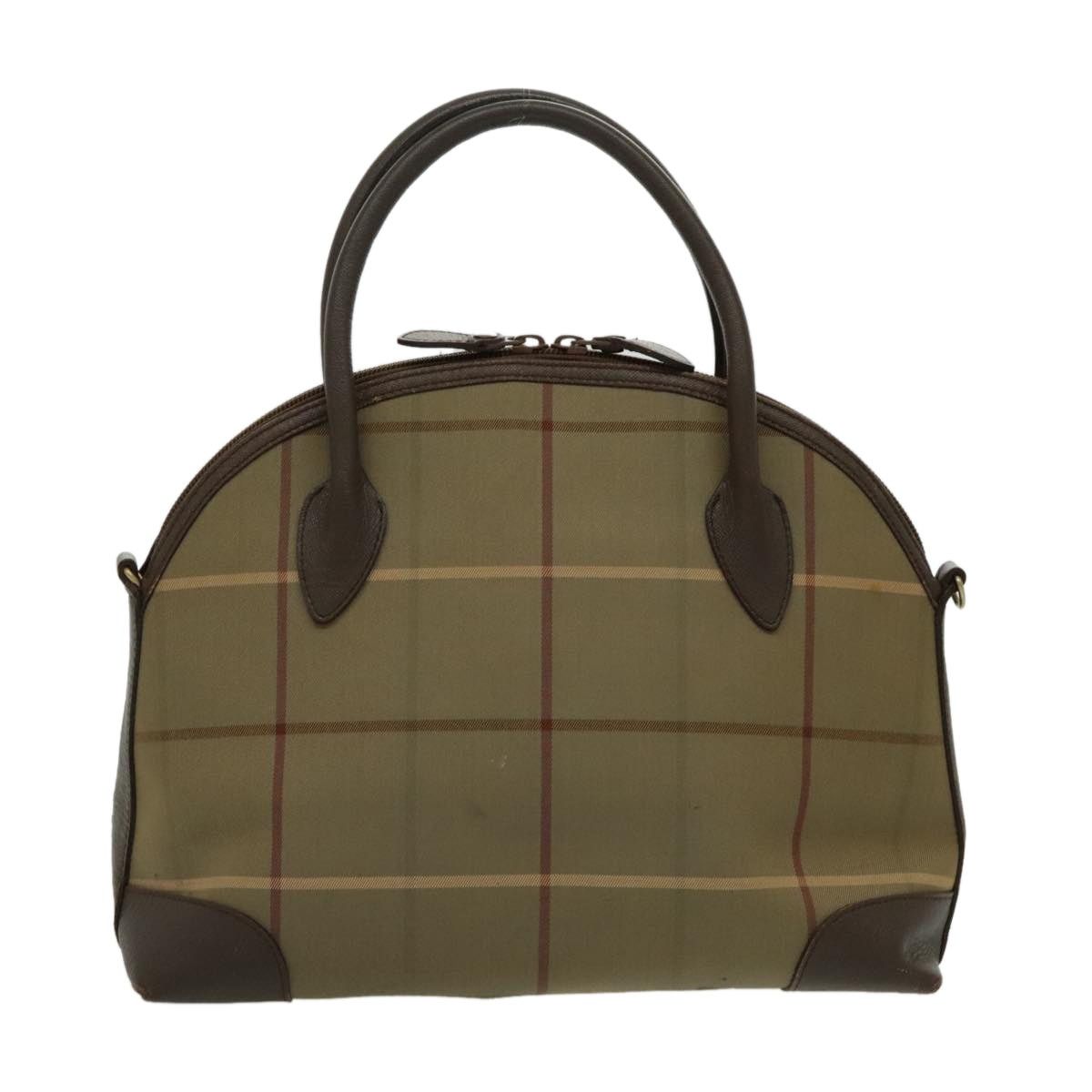Burberry Nova Check Hand Bag Canvas Leather Brown Gold