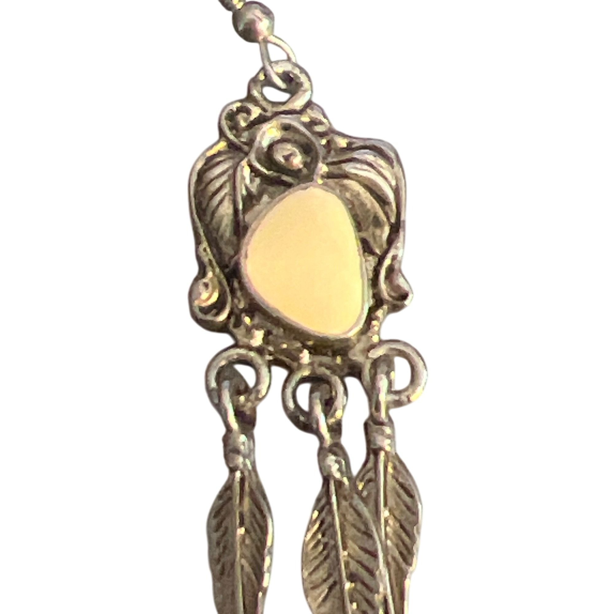 Other Vintage Silver Tone Dangle Earrings Cream Enamel Feather Dan Size ONE SIZE - 2 Thumbnail
