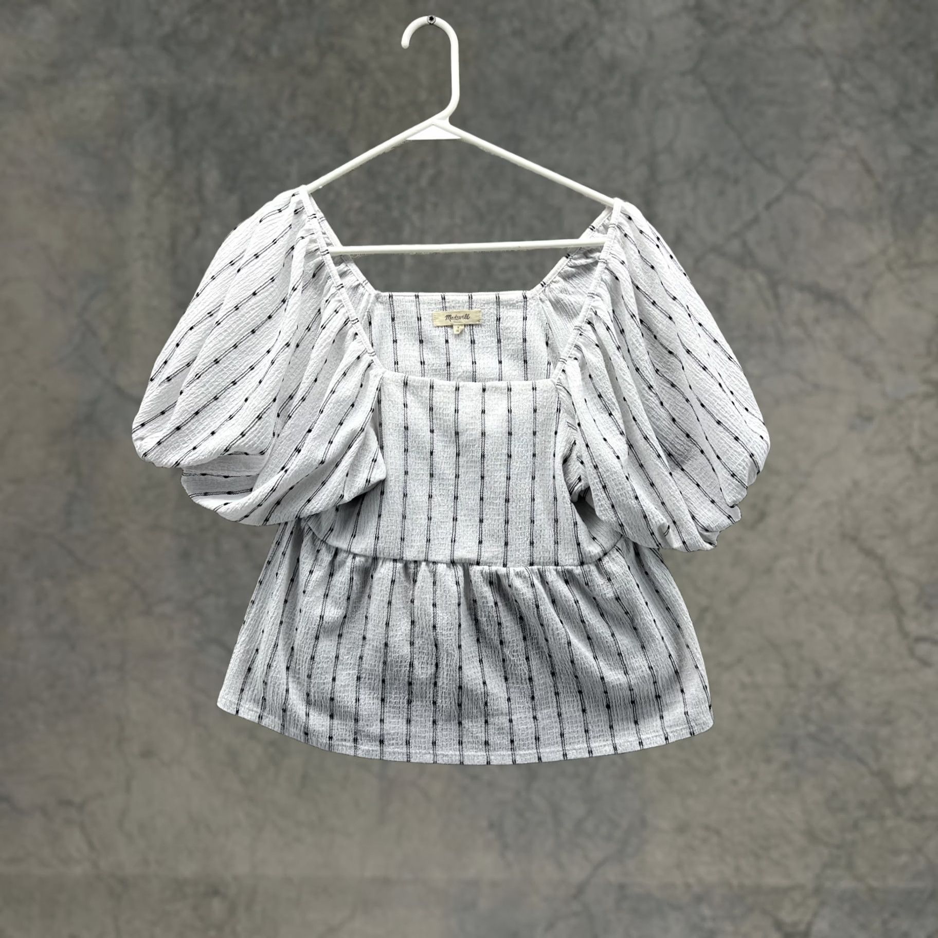 Madewell Madewell Blouse Womens Medium White Stripe Square Neck Puff Sleeve Peplum Top Size M / US 6-8 / IT 42-44 - 1 Thumbnail