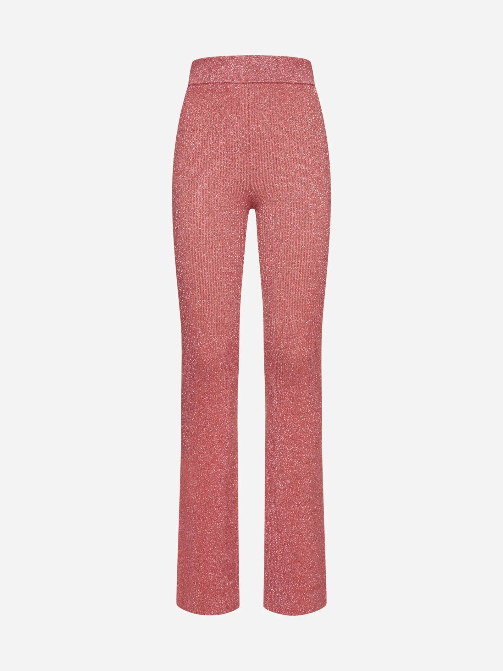 o1mle0524 Ribbed Lurex Knit Pants in Coral