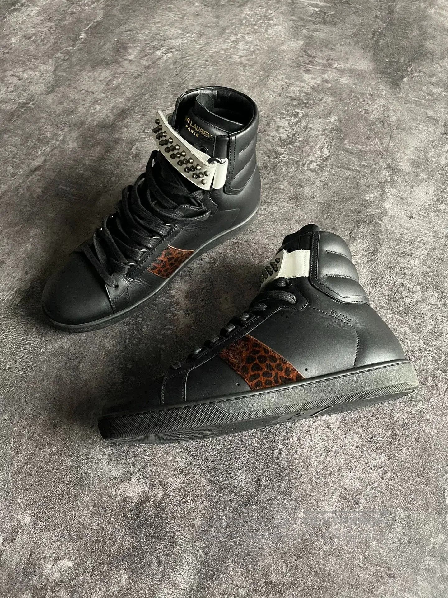 Saint Laurent Paris Saint Laurent Black and Leopard High. Size US 8.5 / EU 41-42 - 3 Thumbnail