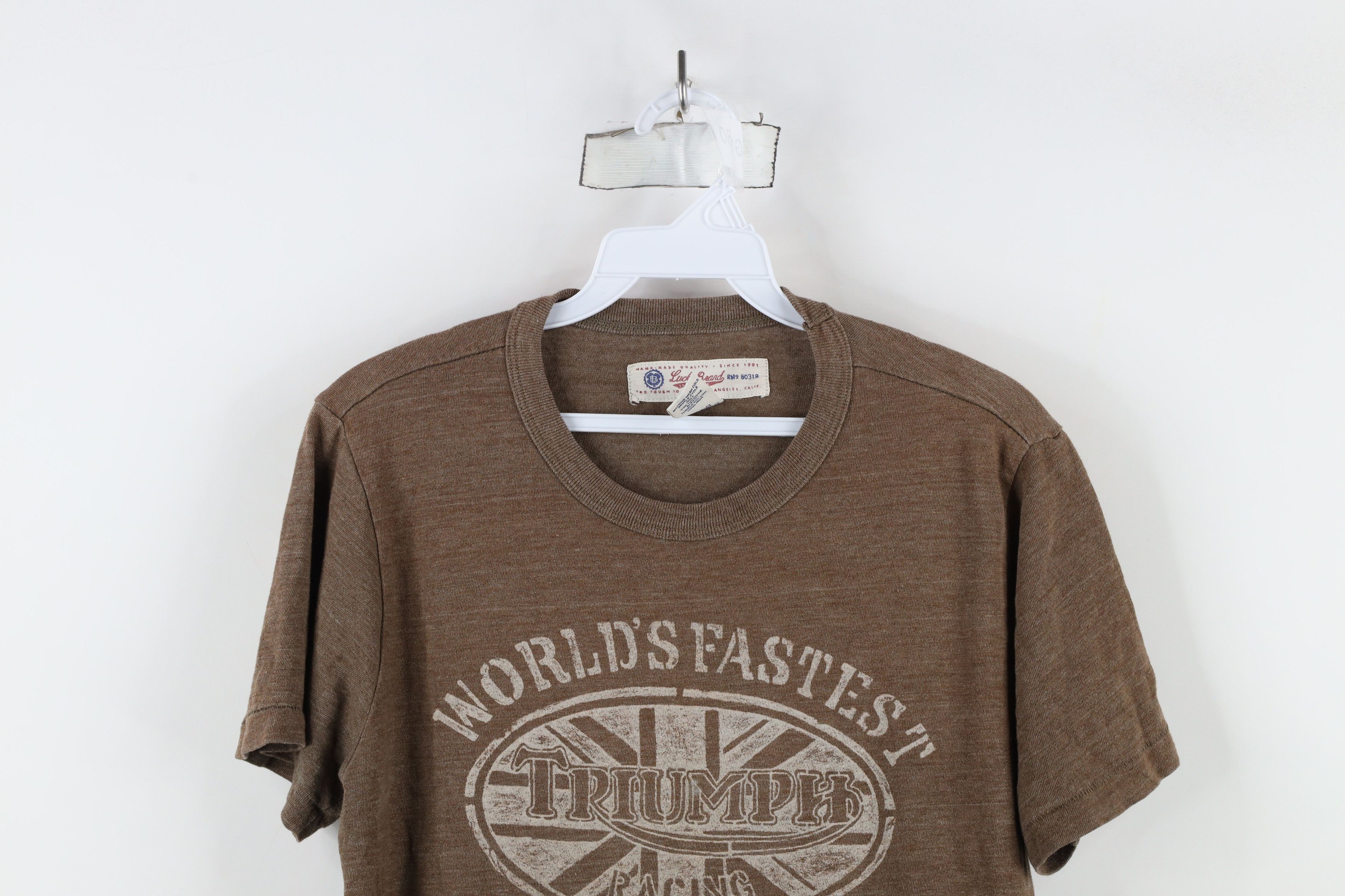 Lucky Brand × Vintage Vintage Lucky Brand x Triumph Motorcycles Thin T-Shirt Brown Size US S / EU 44-46 / 1 - 2 Thumbnail