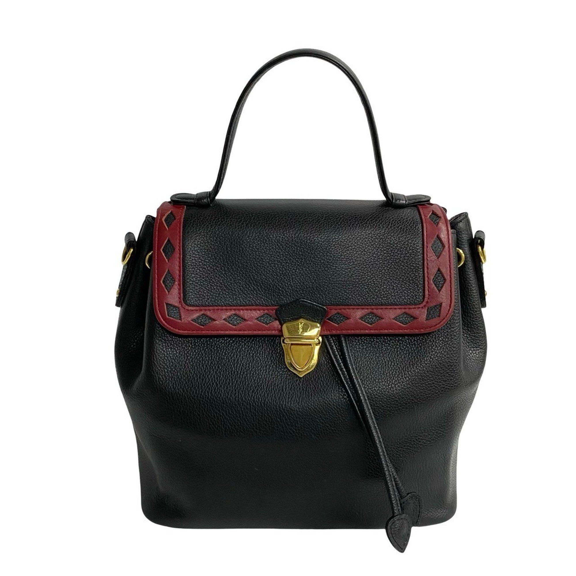 Yves Saint Laurent YVES SAINT LAURENT Vintage YSL Logo Hardware Cutout Leather Handbag in Black and Red (35370) Size ONE SIZE - 1 Thumbnail