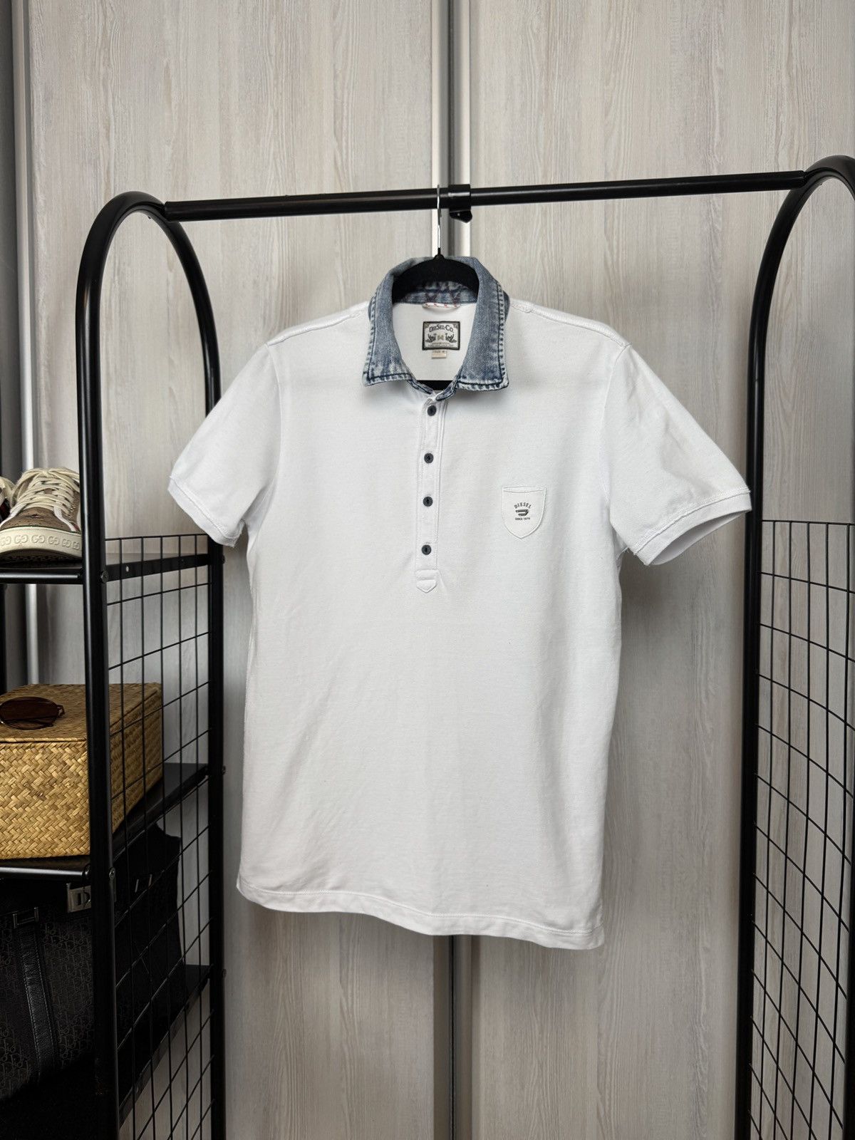 Diesel Diesel vintage y2k white polo with denim collar Size US M / EU 48-50 / 2 - 1 Thumbnail