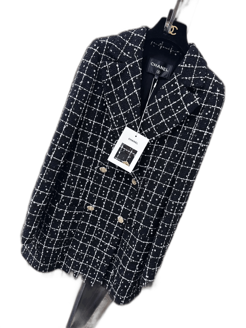 Chanel Chanel Black and White Checkered Embroidered Jacket Size S / US 4 / IT 40 - 1 Thumbnail