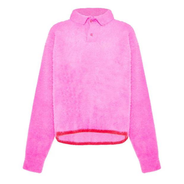 o1g2r1mq0524 LE Neve Long Sleeve Polo Top in Pink & Red