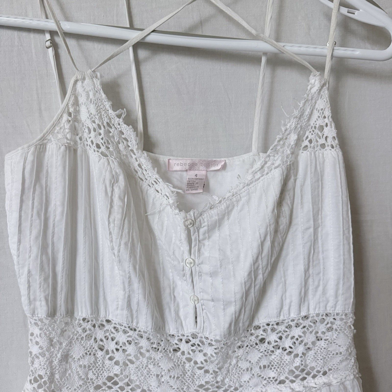Rebecca Taylor Rebecca Taylor White Crochet Trim Textured Cotton Babydoll Size S / US 4 / IT 40 - 8 Thumbnail