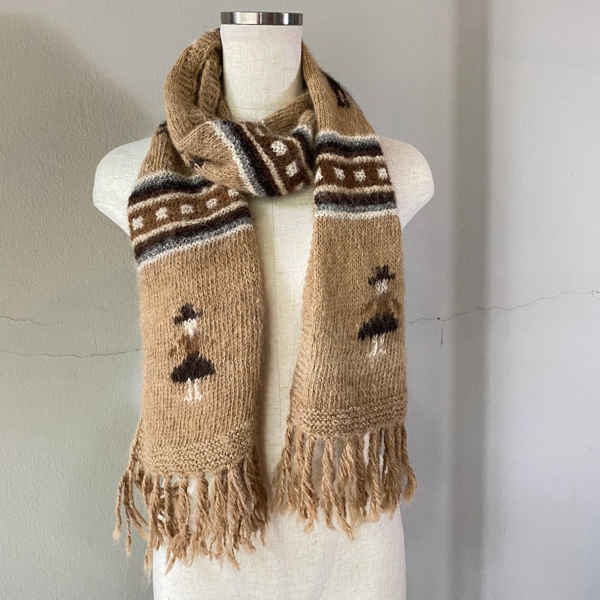Designer × Japanese Brand Camel Brown Alpaca Pattern Scarf Size ONE SIZE - 10 Thumbnail
