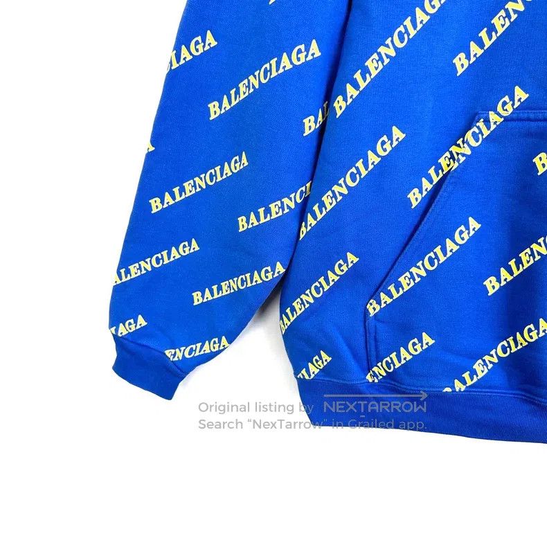 Balenciaga Balenciaga Blue Full Print Barrage Logo Hooded Sweatshirt Size US XS / EU 42 / 0 - 6 Thumbnail