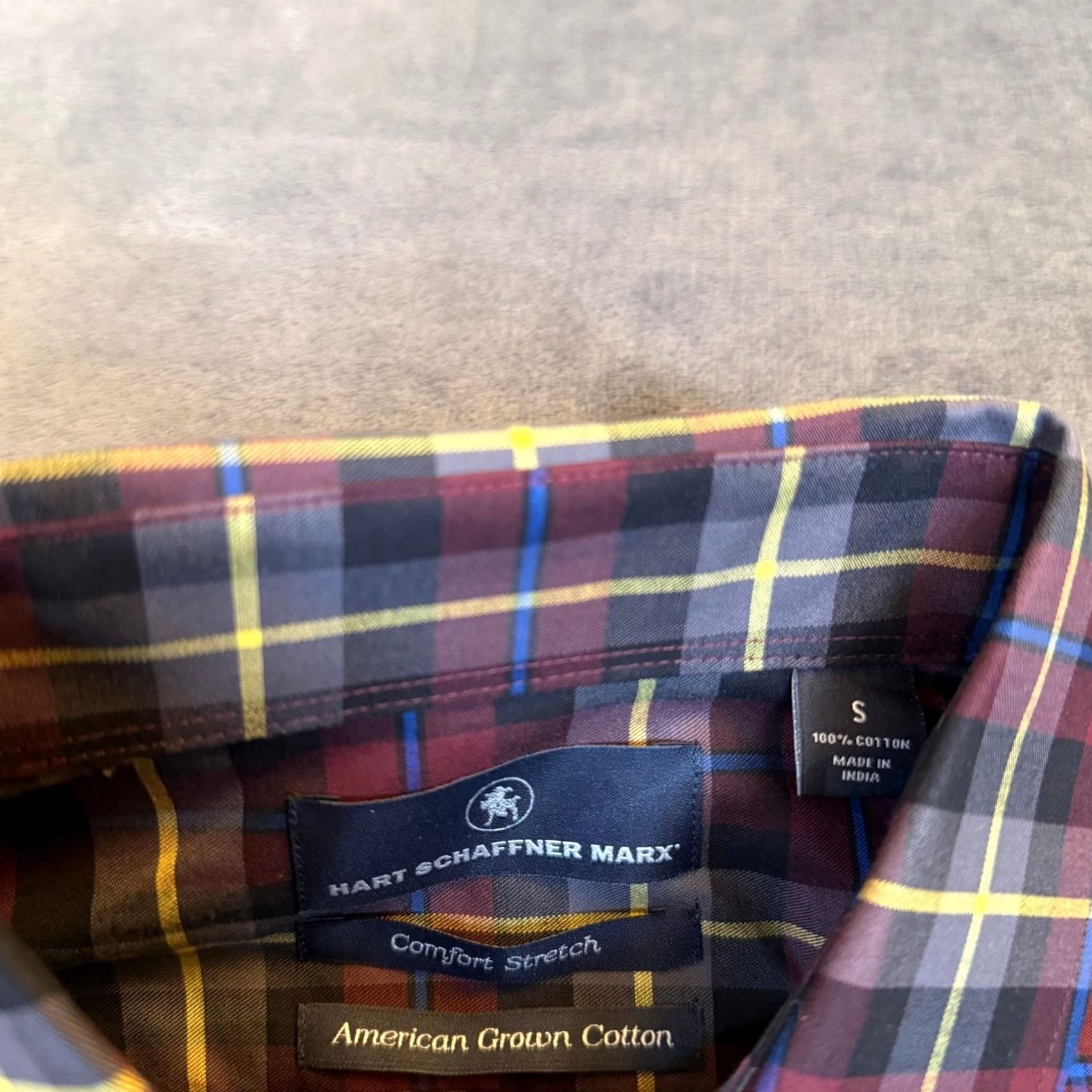 Hart Schaffner Marx Hart Schaffner Marx Shirt Plaid Button-Up Burgundy Grey Cotton NWT Small Men’s Long Sleeve Spread Collar Button Size US S / EU 44-46 / 1 - 3 Thumbnail