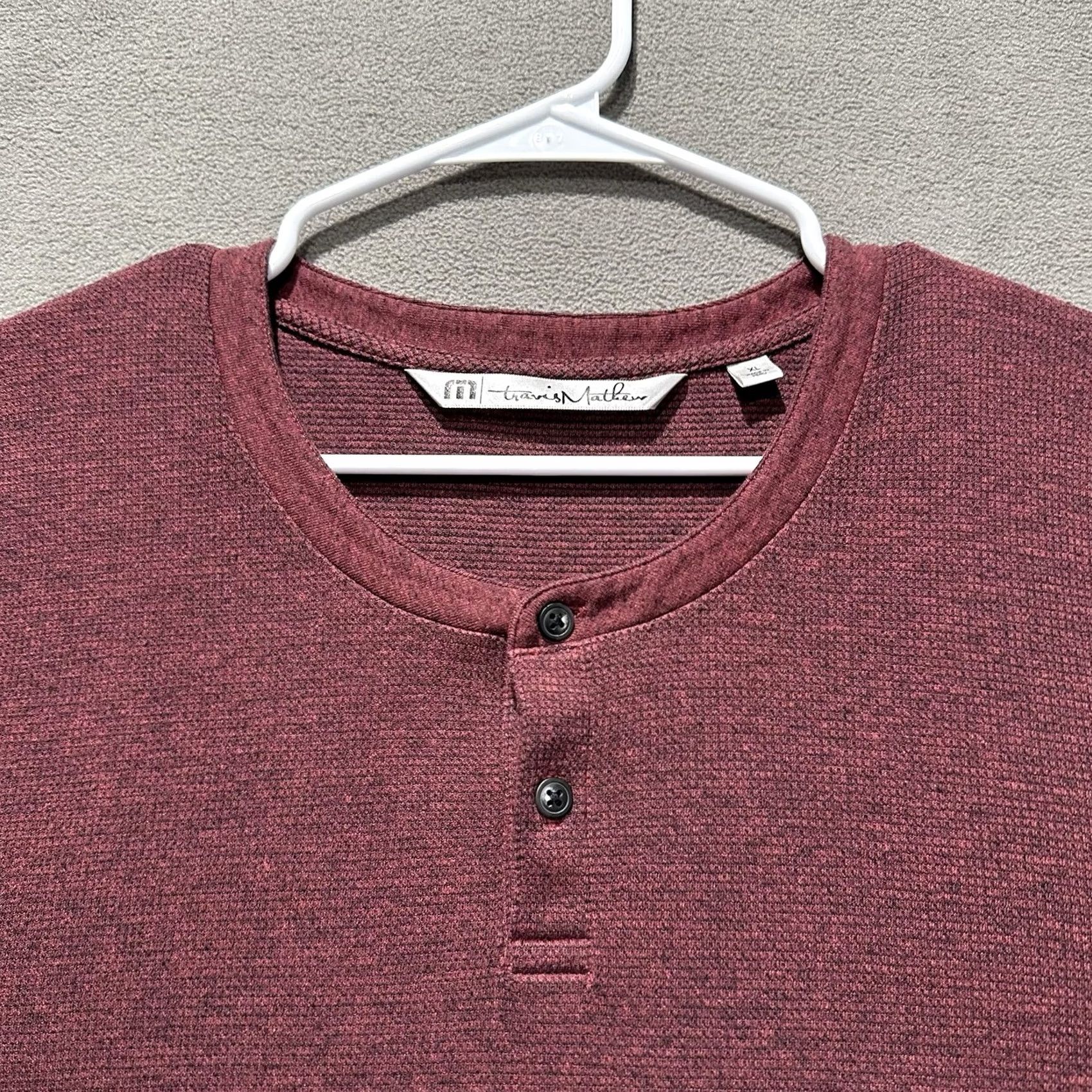 TravisMathew Travis Mathew Shirt Mens XL Red Henley Long Sleeve Waffle Knit Cotton Blend Thermal Button Size US XL / EU 56 / 4 - 3 Thumbnail