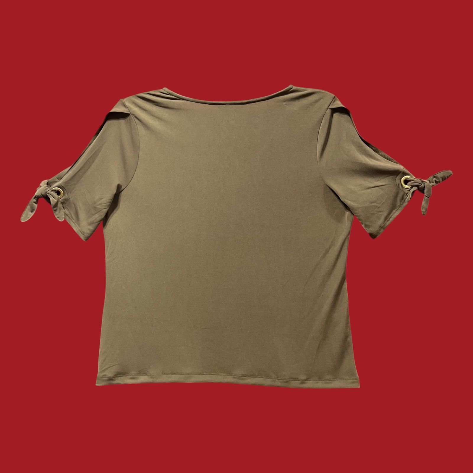 Other Liz Claiborne - Women's V-Neck Cold Shoulder Blouse - Olive Size L / US 10 / IT 46 - 2 Thumbnail