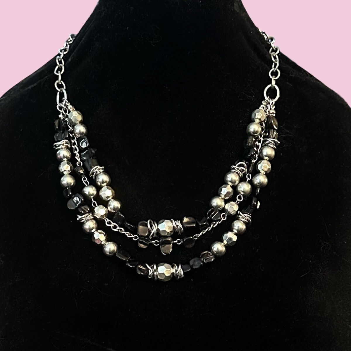 Other Silver tone and black bead multi strand layered necklace Size ONE SIZE - 1 Thumbnail