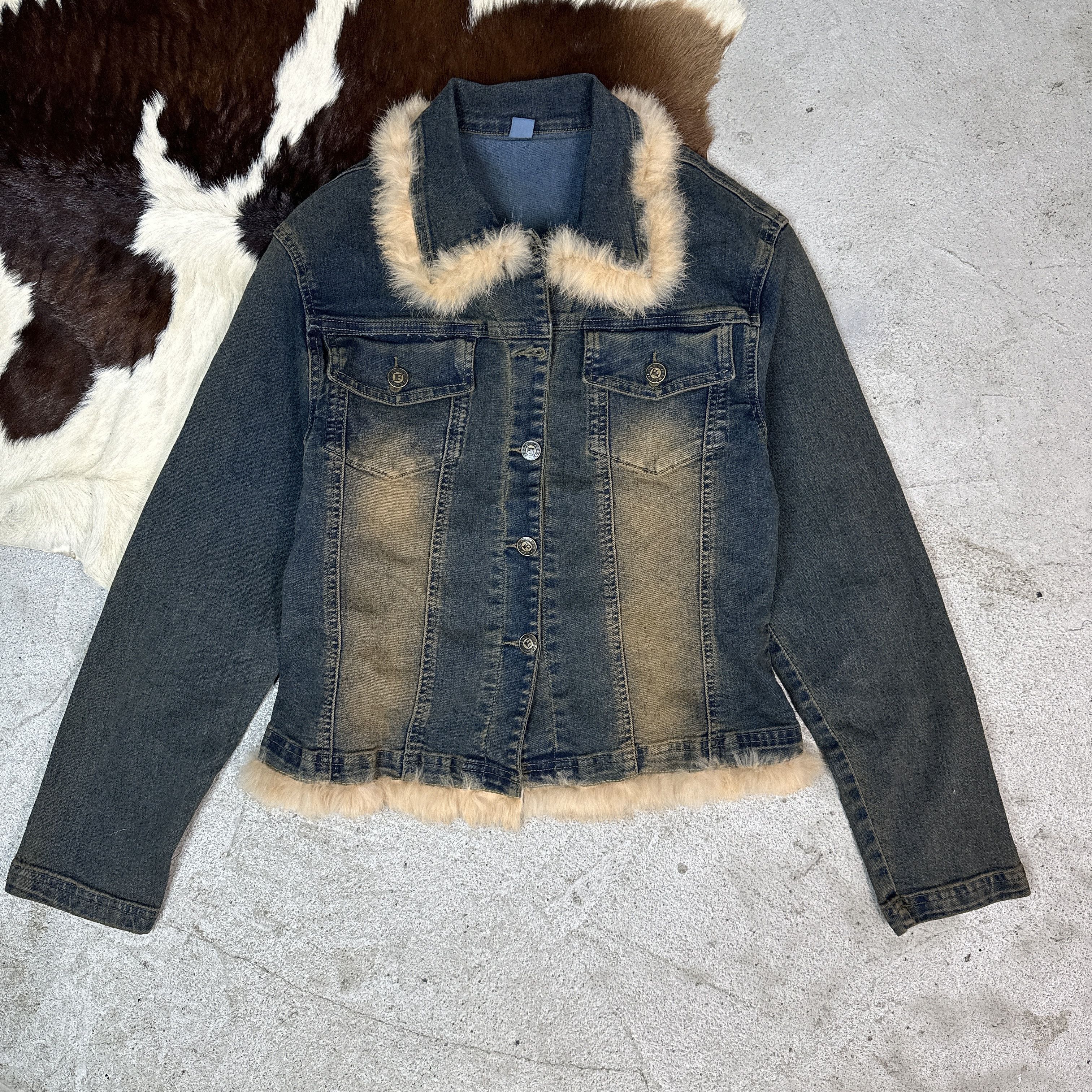 Vintage Vintage Denim Jeans Jacket Faded Fur Y2K Size M / US 6-8 / IT 42-44 - 2 Thumbnail