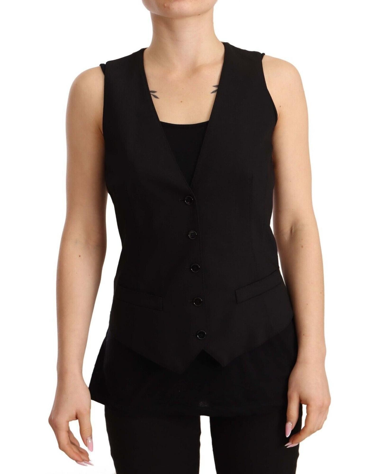 Image of Dolce Gabbana Gorgeous Button Down Sleeveless Vest Top in Black, Women's (Size Small)